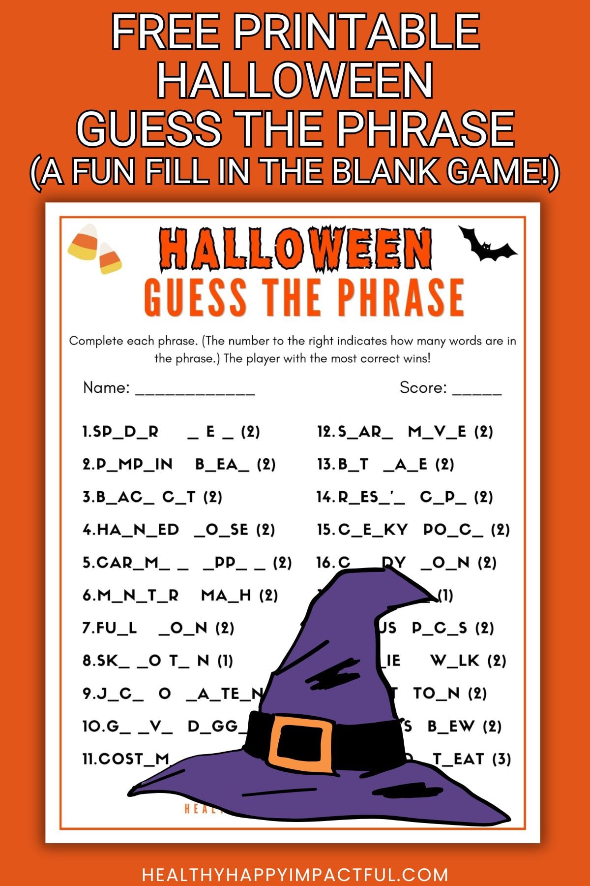 free printable Halloween phrase games for groups family party