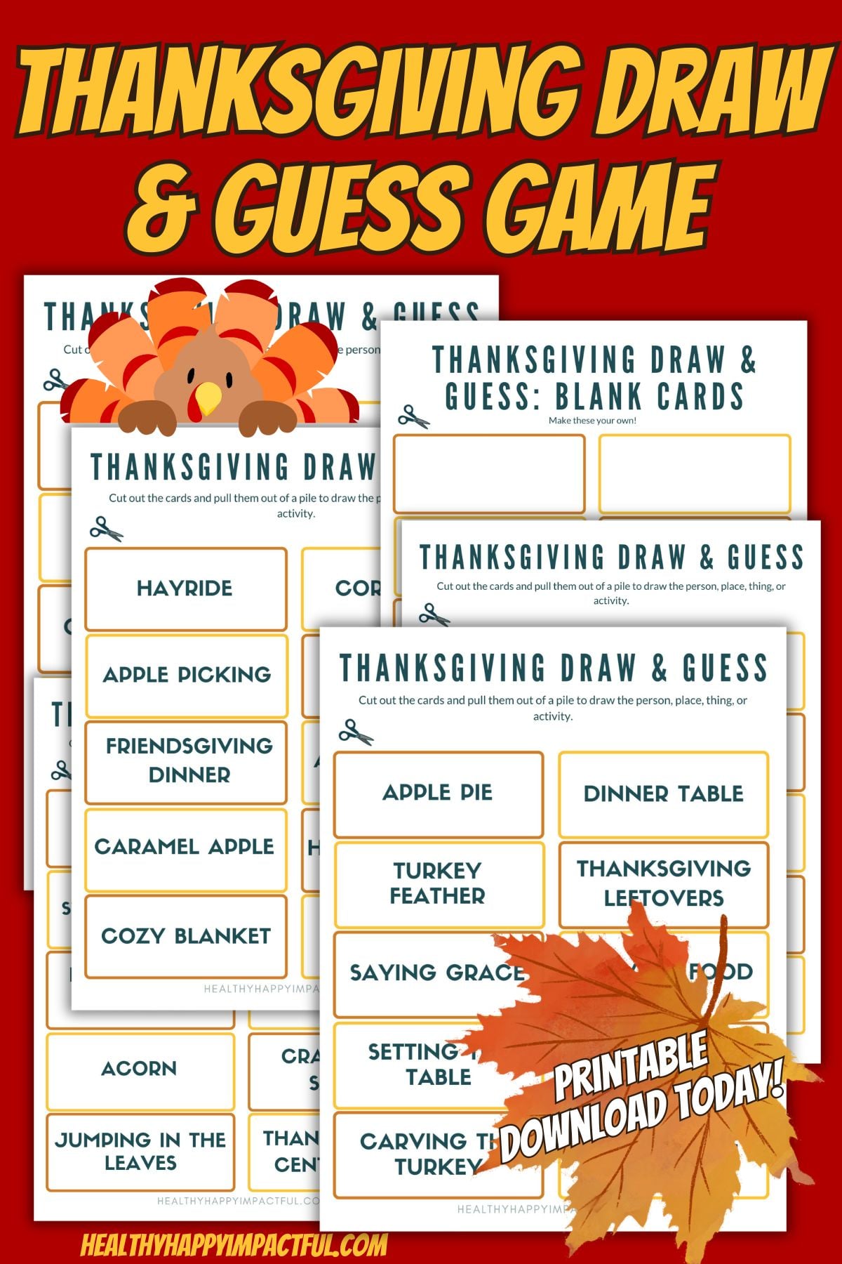 Thanksgiving Drawing Game Prompt Cards