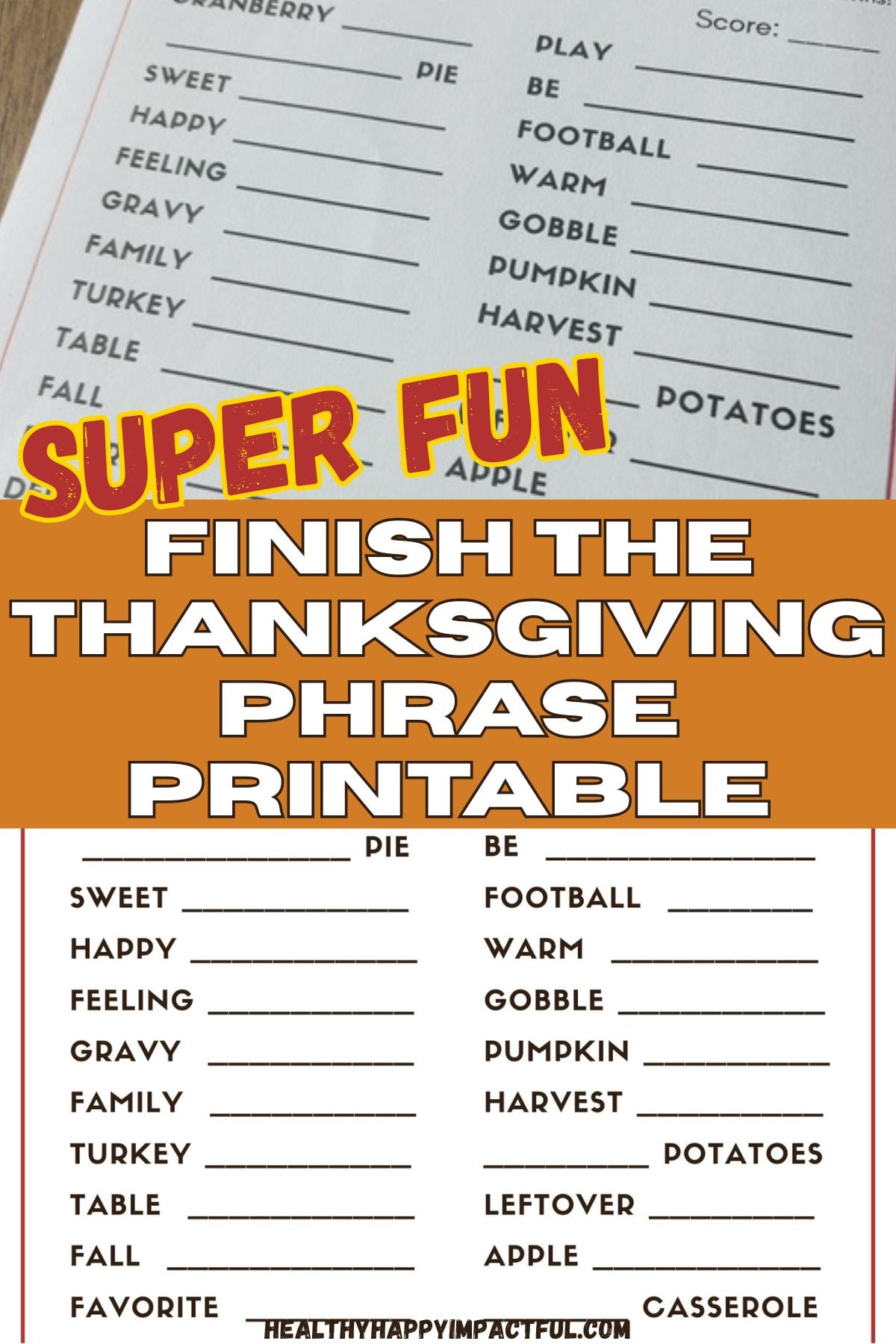 Thanksgiving finish the phrase game