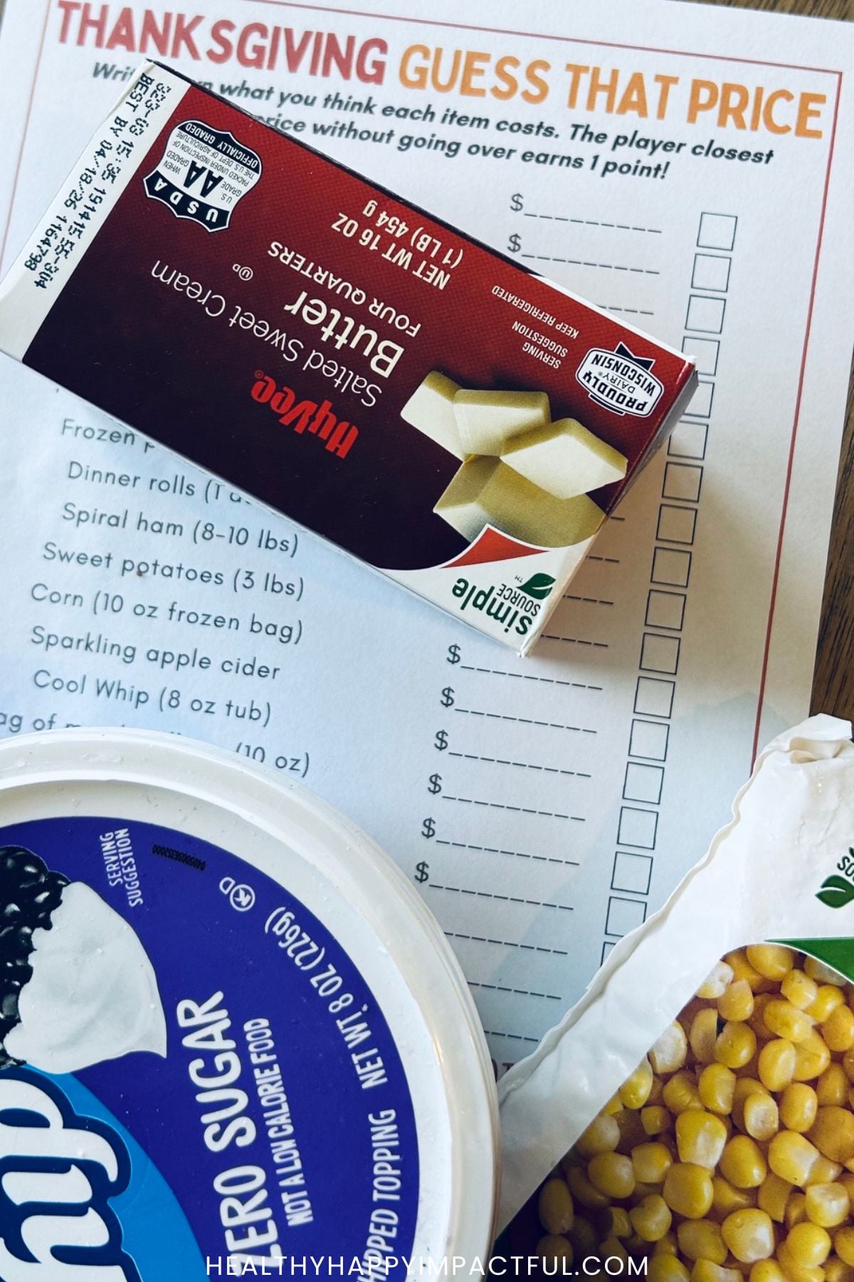 Thanksgiving price is right party game for kids and adults free printable; diy