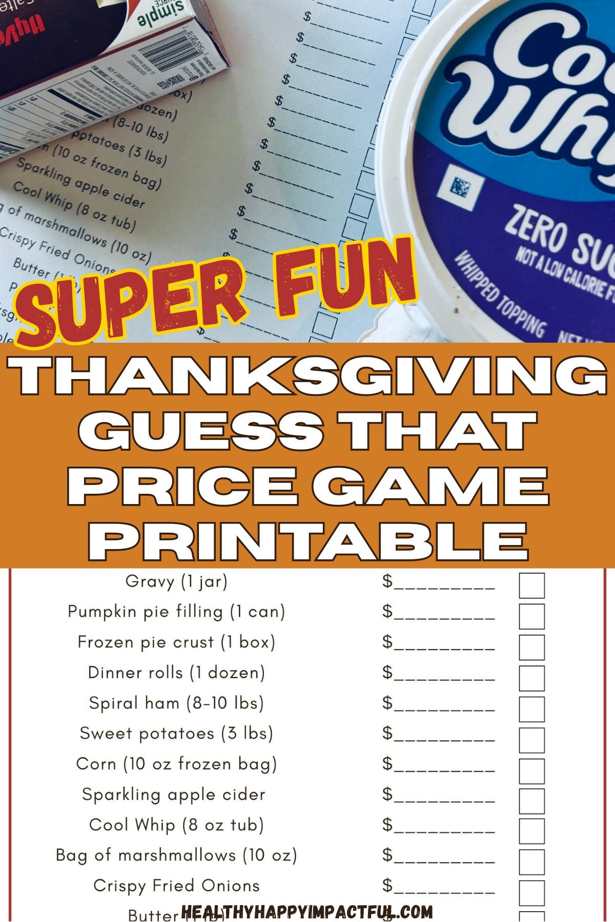 Thanksgiving guess that price game; price is right diy free printable