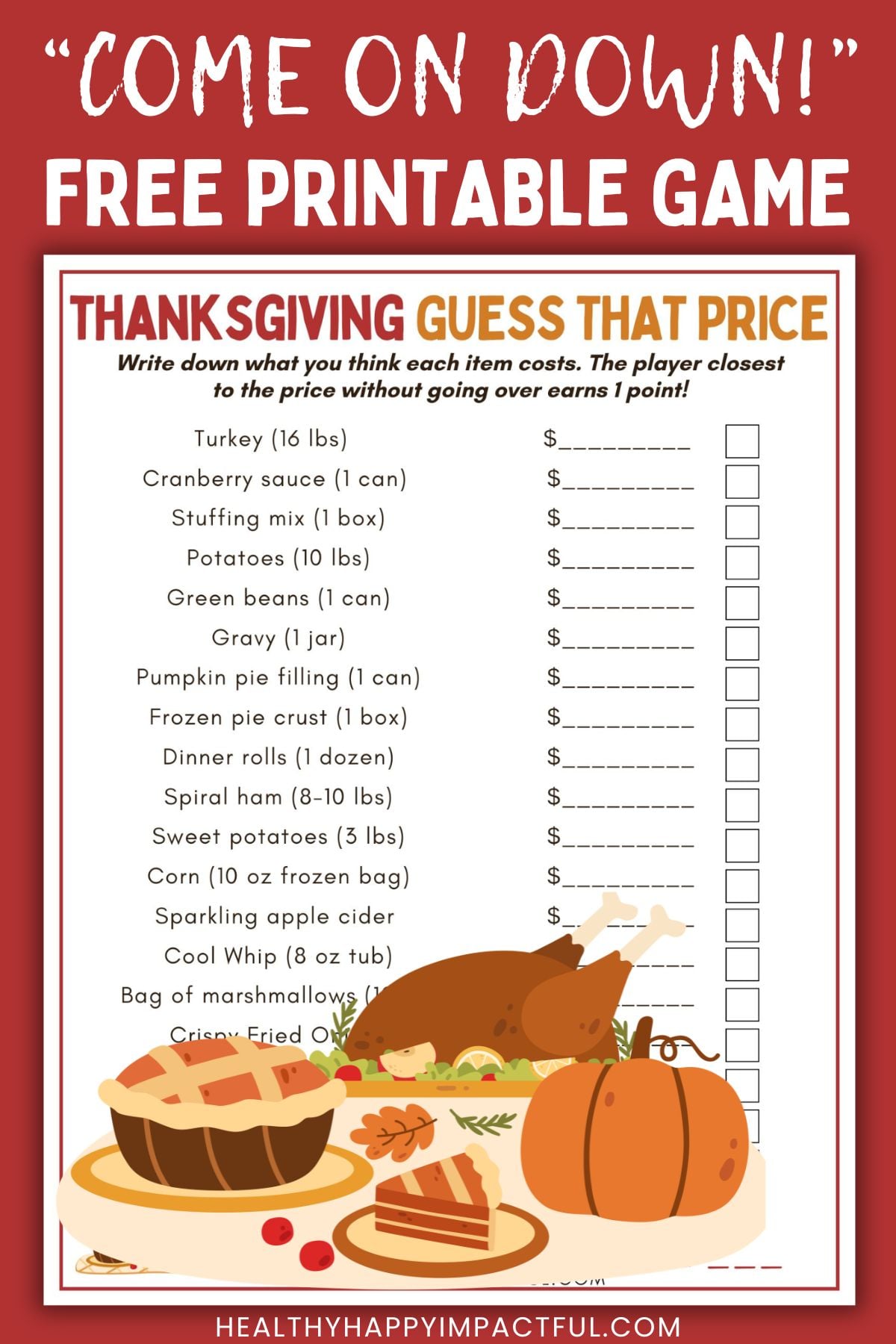thanksgiving price is right games; guess that price; free printable