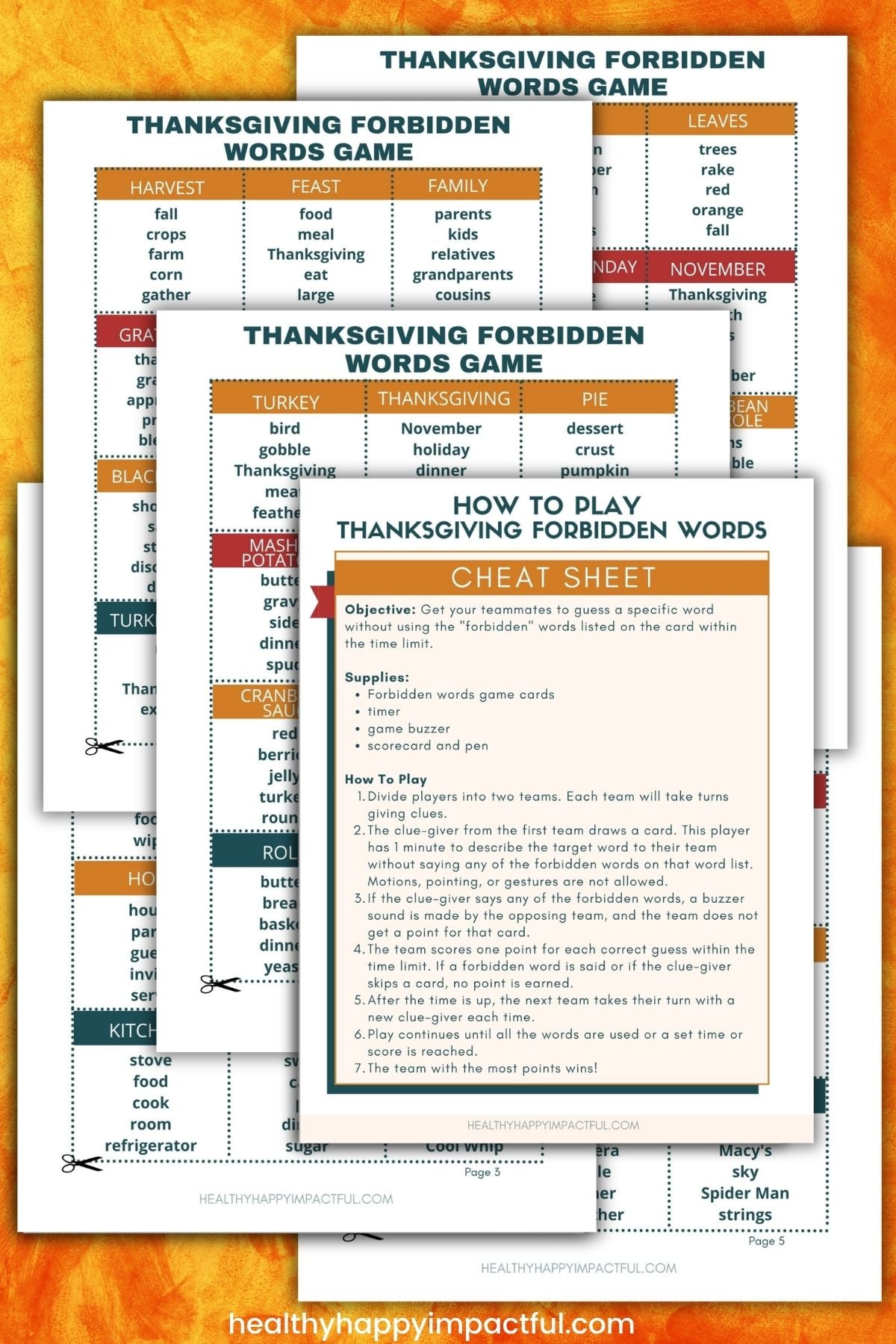 Thanksgiving taboo printable game words