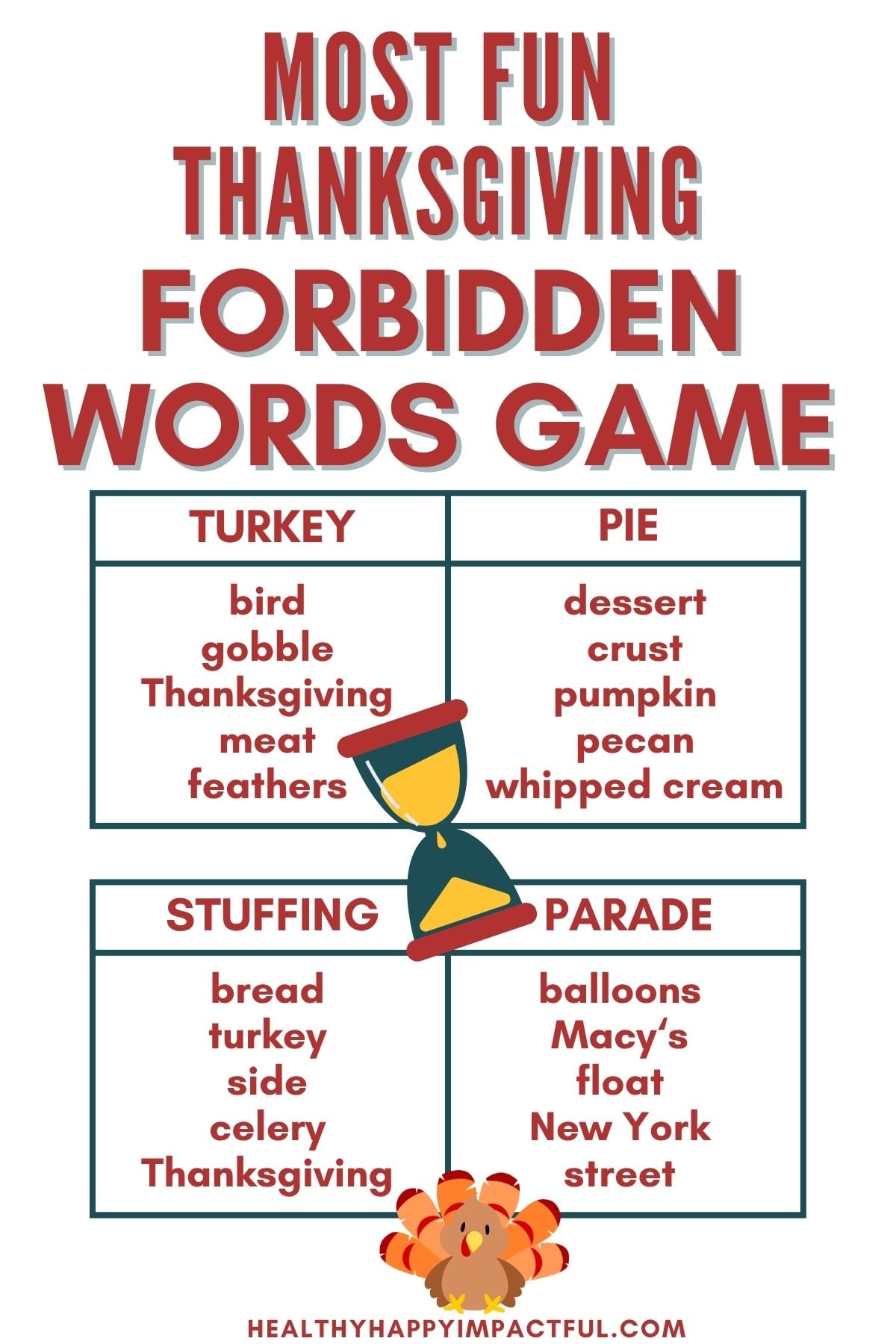 Thanksgiving game taboo activities pdf cards; forbidden words