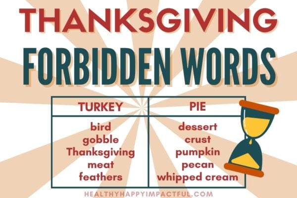 Thanksgiving forbidden words game; taboo; for kids and adults; classroom; dinner activities