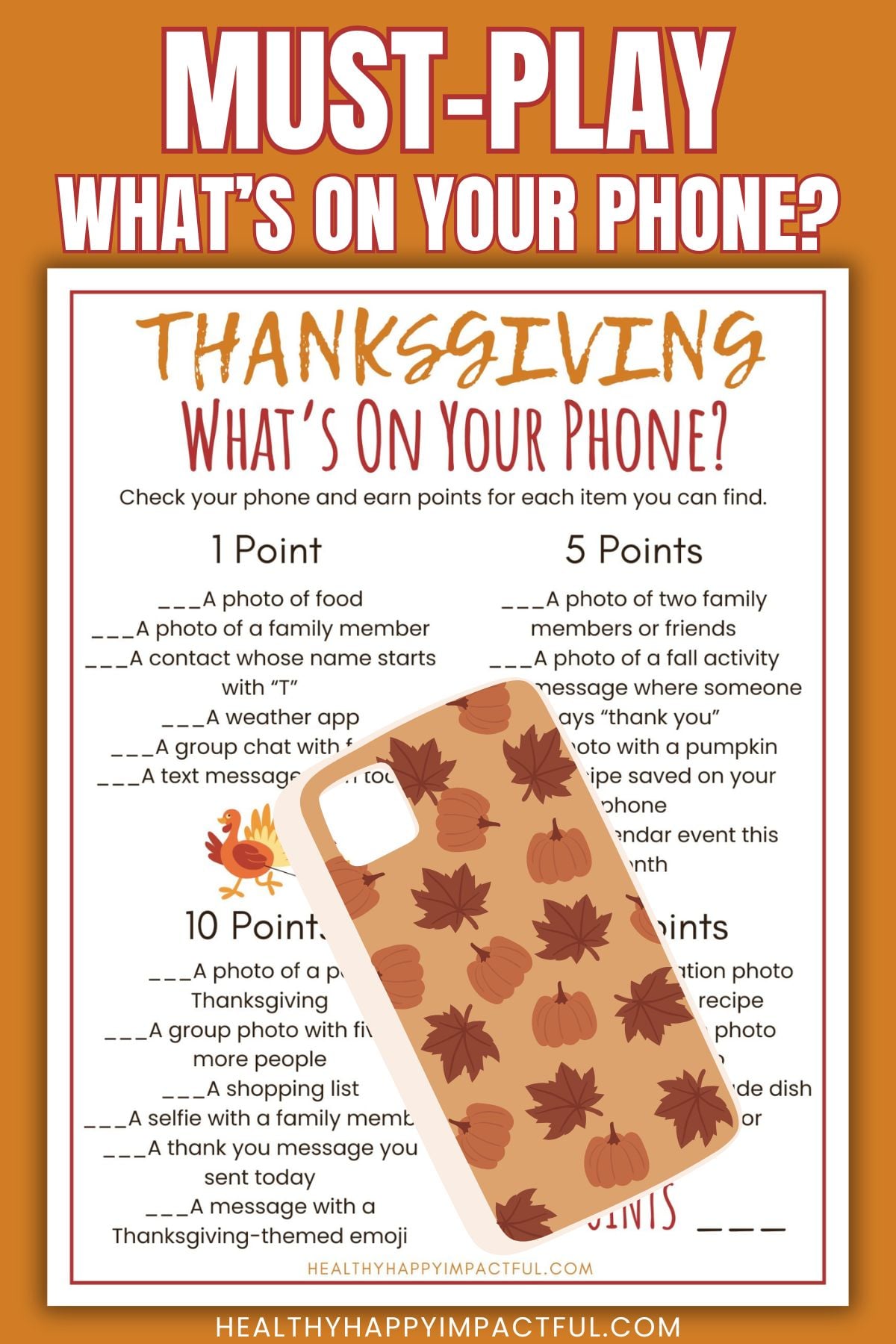 Thanksgiving what's on your phone game free printable