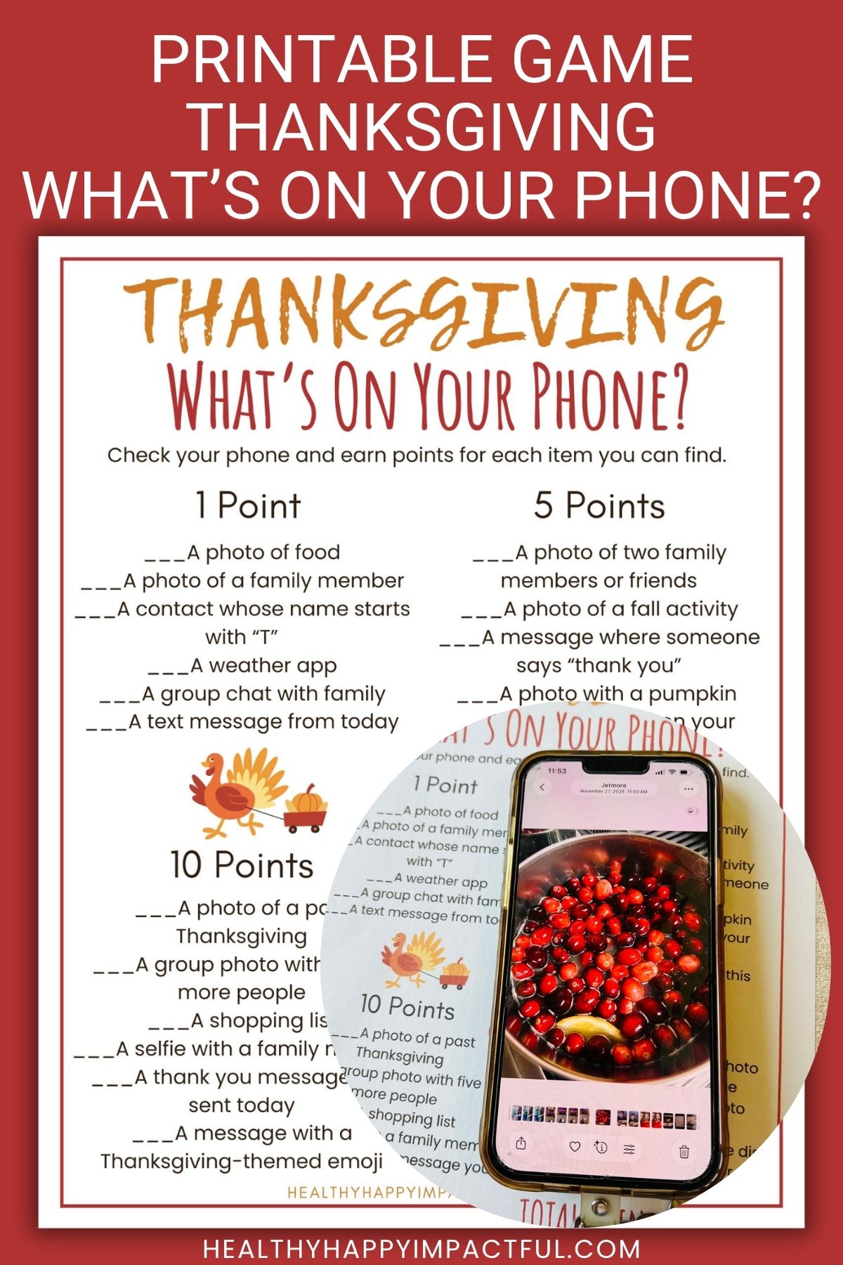 Thanksgiving what's on your phone game free printable