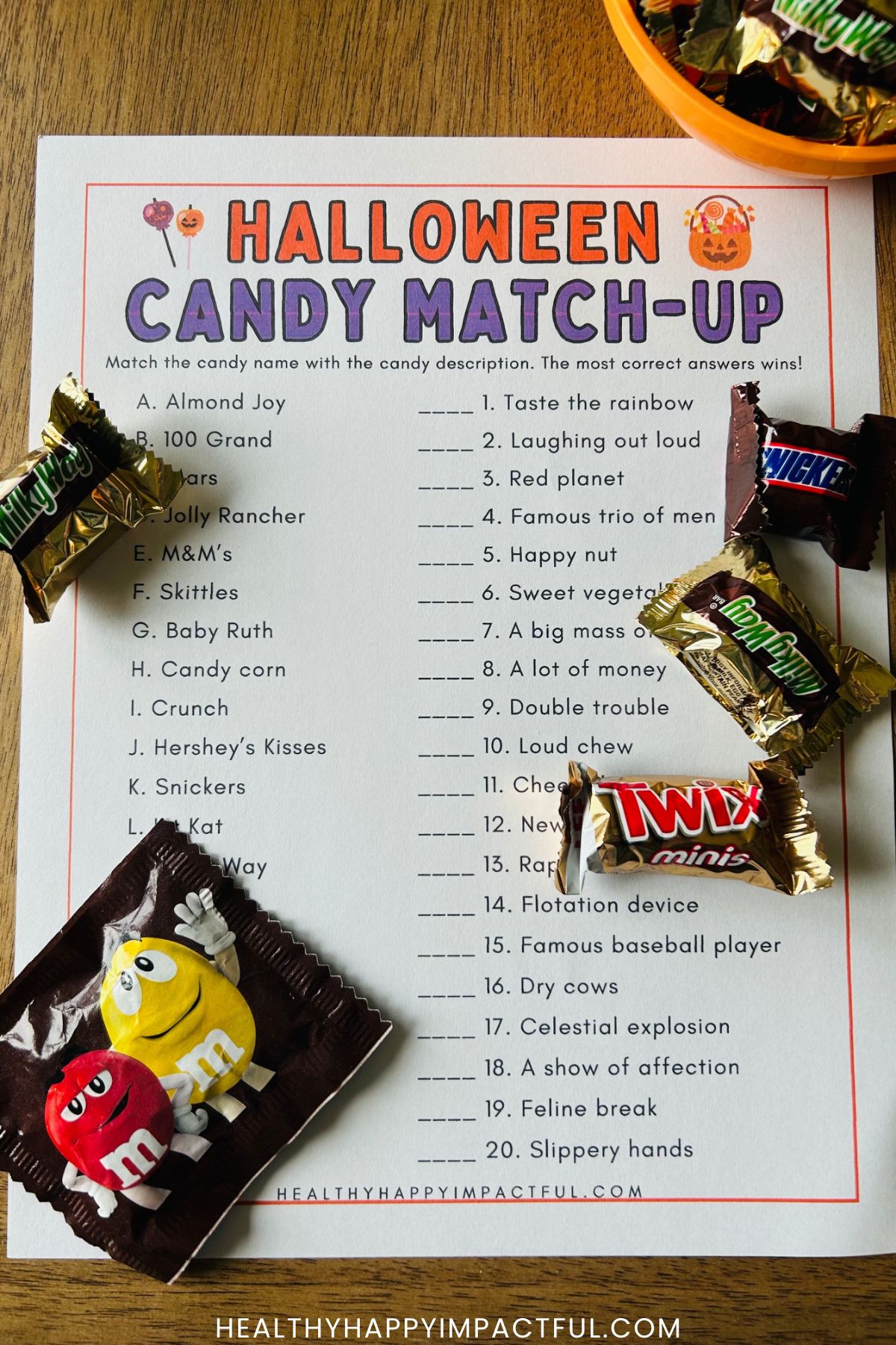 Halloween candy match up trivia quiz game