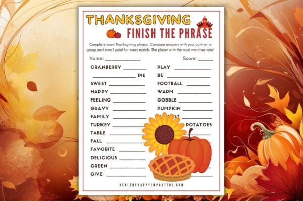 Thanksgiving finish the phrase printable