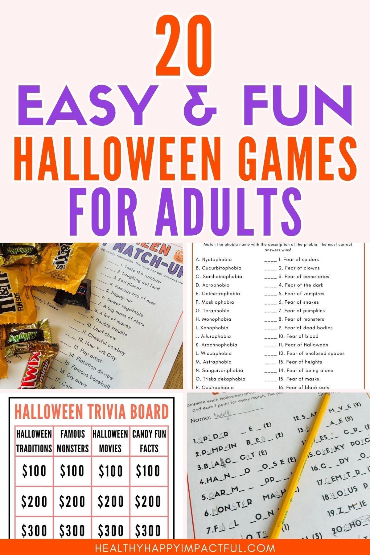 funny Halloween party games and ideas for adults to play; indoor; free printables