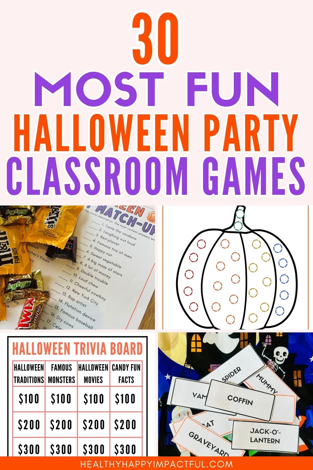 Halloween classroom games for parties; preschool; 1st; 2nd; 3rd; kindergarten; ideas; middle school