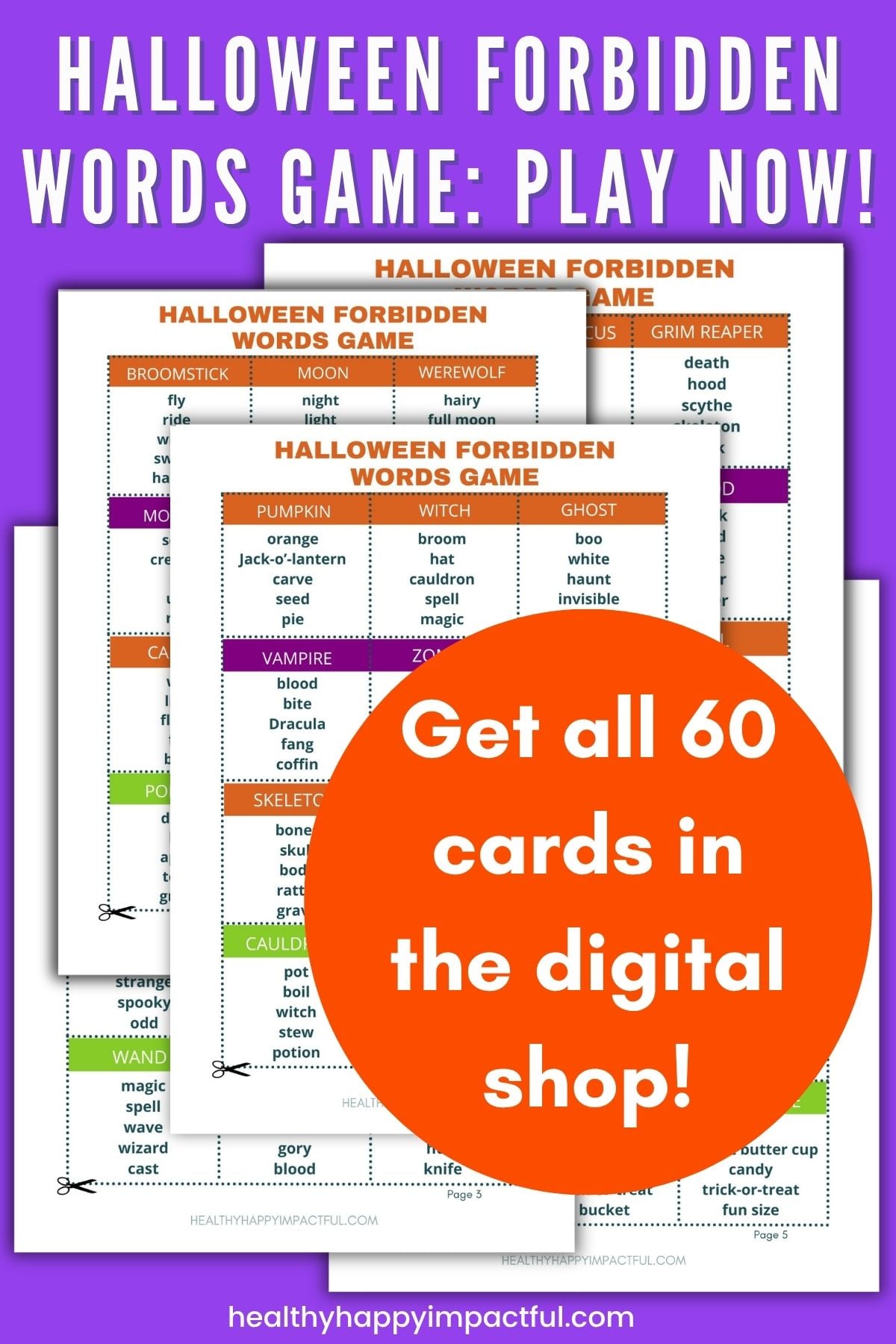 Halloween taboo game cards