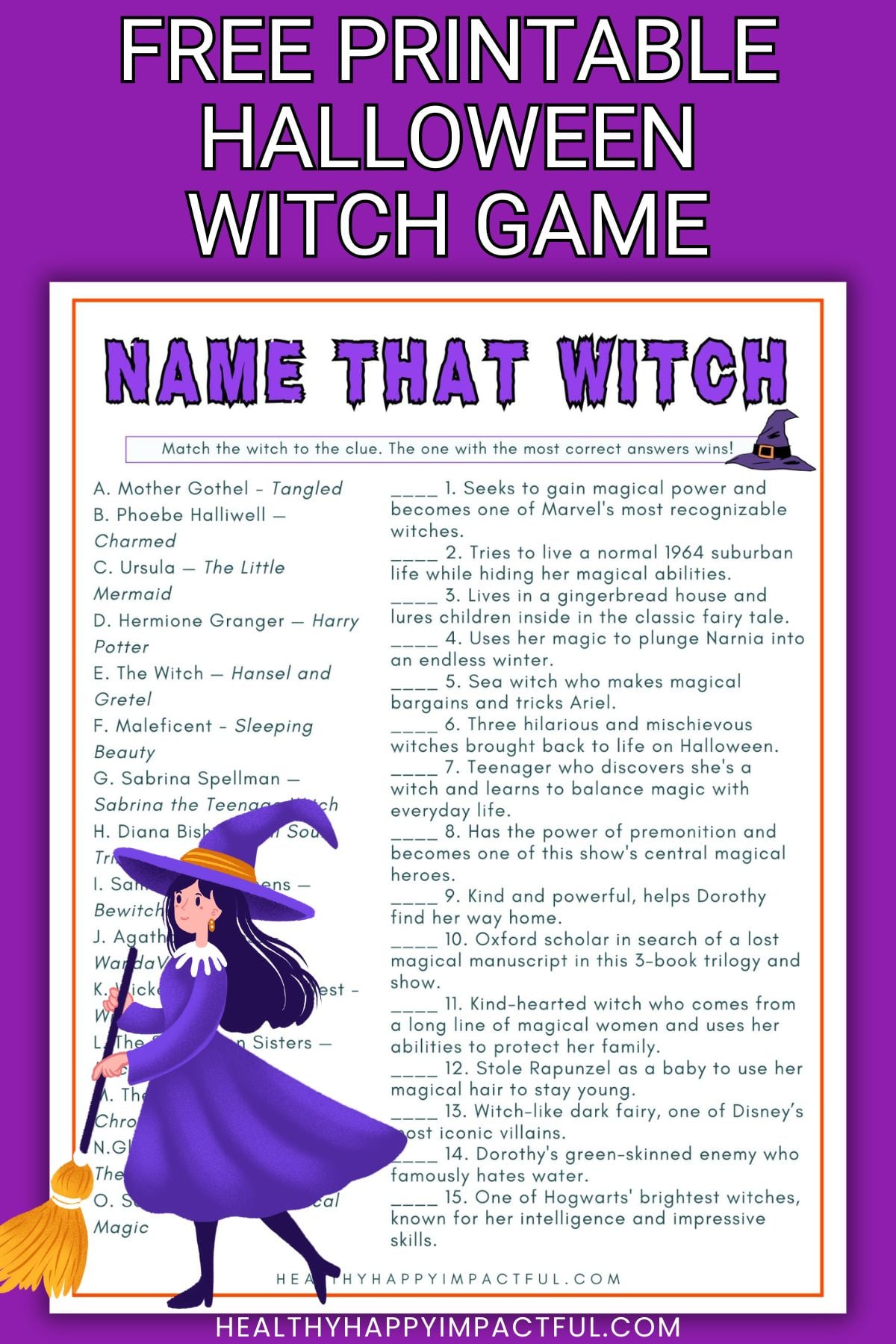 Name that witch free printable Halloween games, matching games