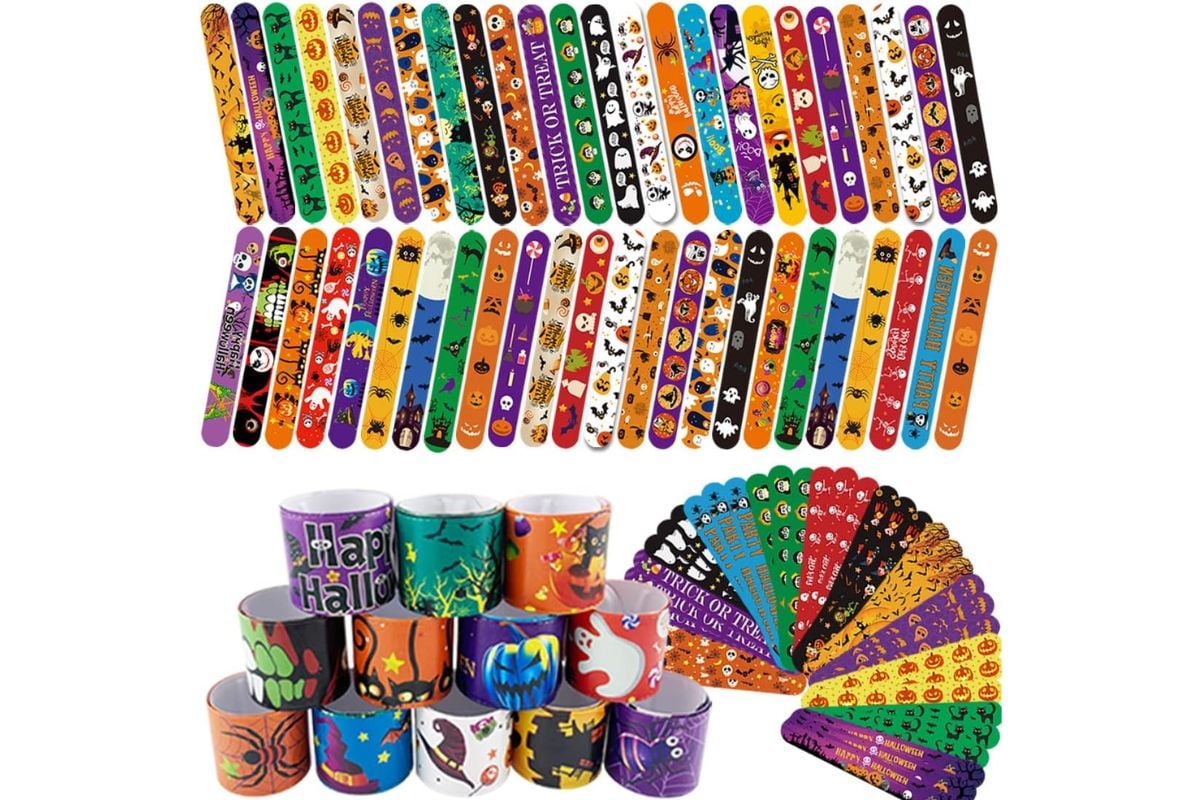 Halloween slap bracelets; non-candy trick or treat ideas to hand out