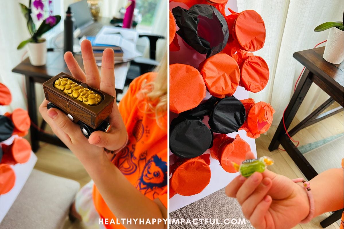 toys, candy, and other prizes for this fun kids game, pumpkin, Halloween