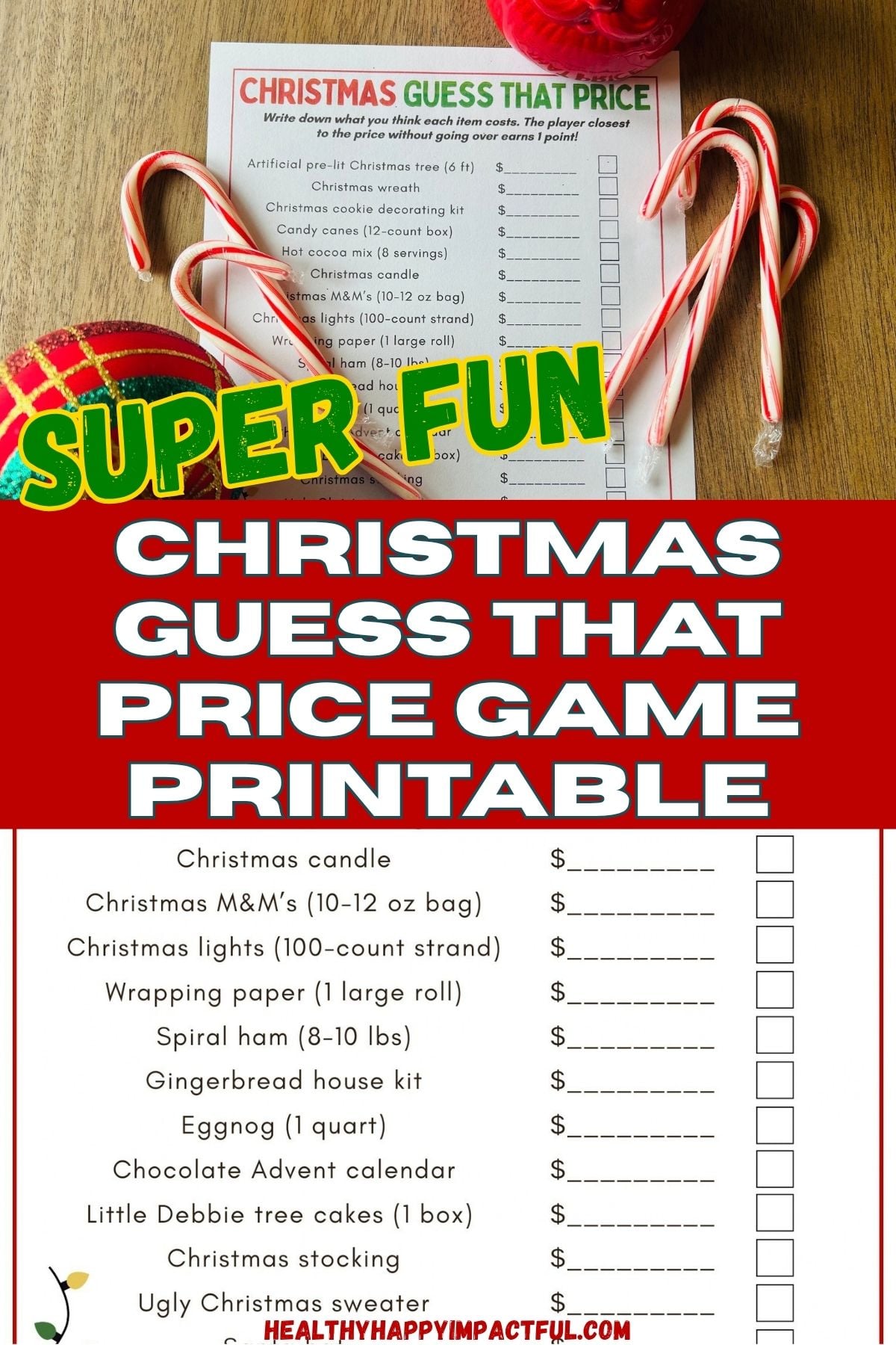 free printable Christmas guess the price game