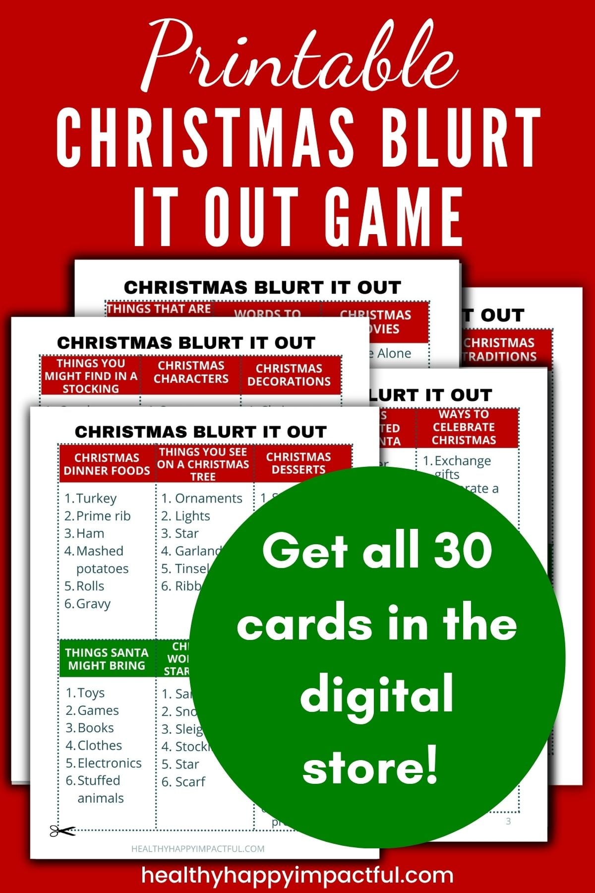 Christmas outburst game cards list