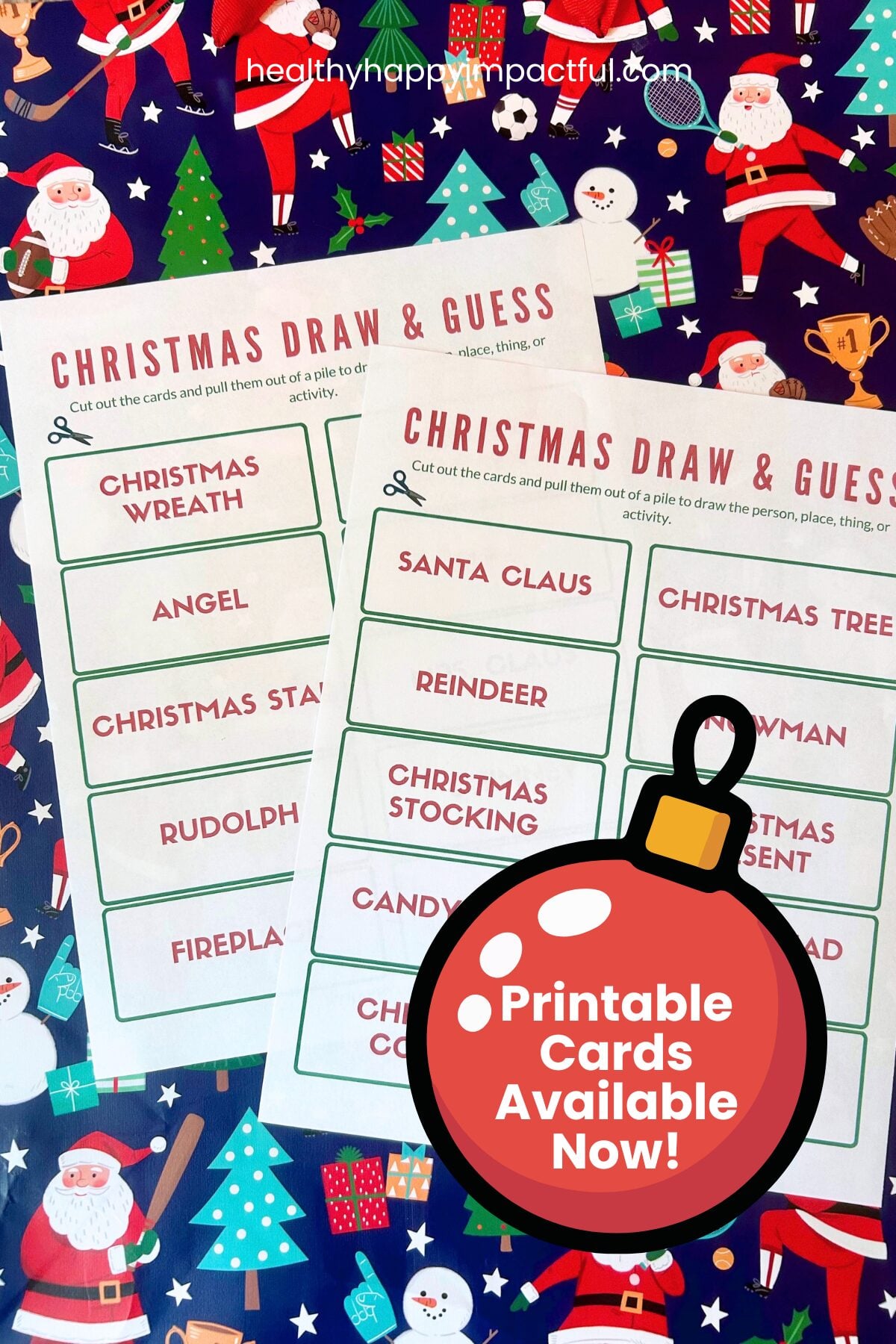 Printable Christmas Pictionary prompt cards