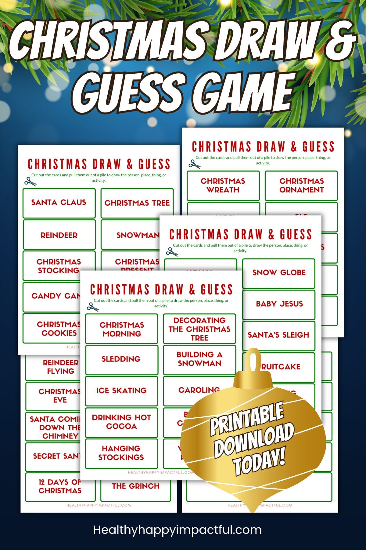 Christmas Holiday Party Draw and Guess Prompts Printable