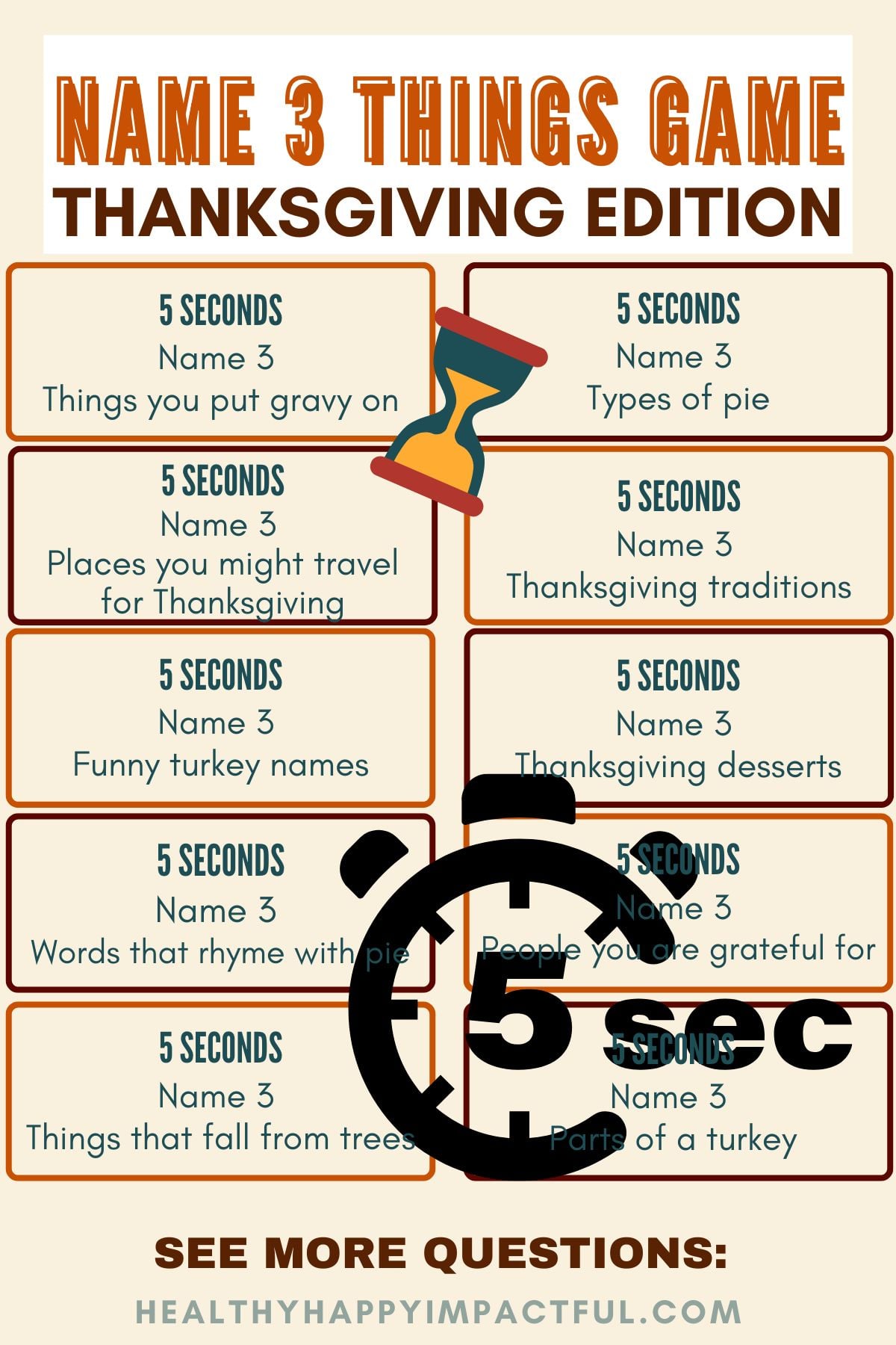 Thanksgiving 5 second rule game questions; easy; hard; funny