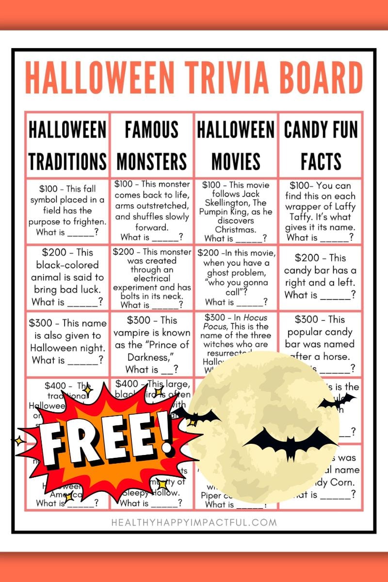 Free Halloween jeopardy game for groups and party printables