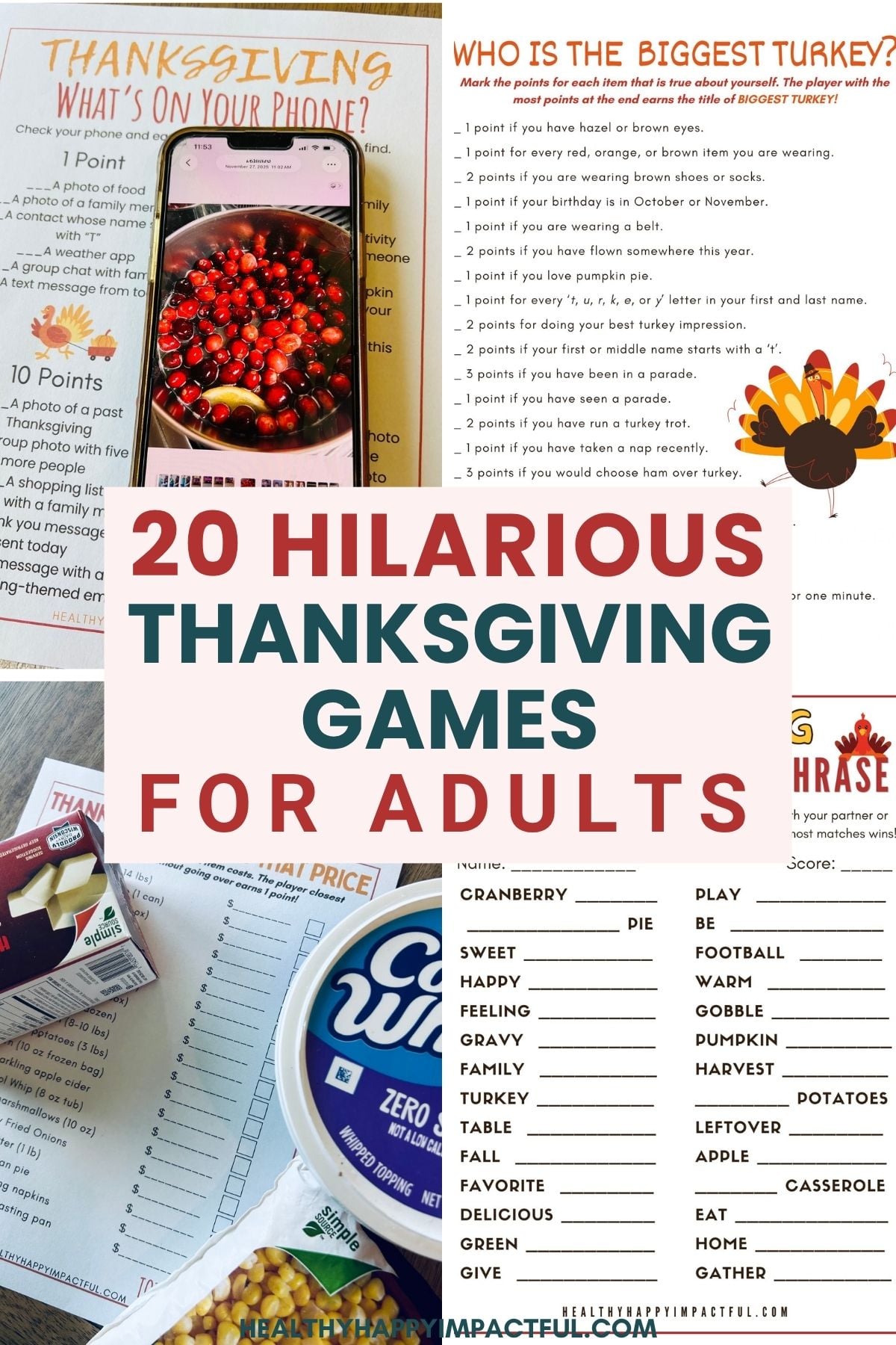 Thanksgiving games for adults; free printables; fun; funny