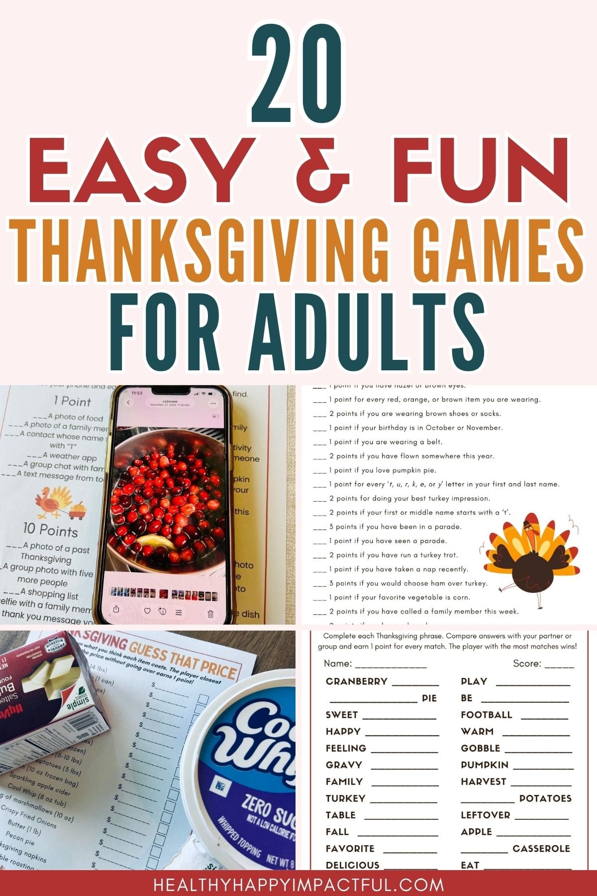 Thanksgiving party games for adults to play; family; drinking
