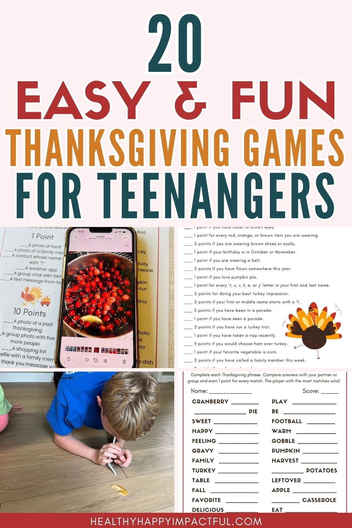 fun Thanksgiving games for teens; teenagers