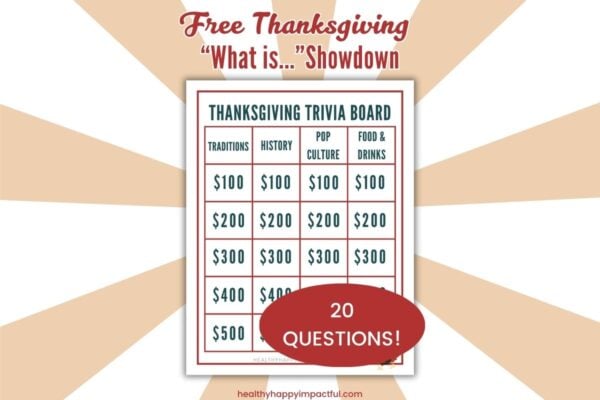 Thanksgiving trivia board game, Jeopardy style