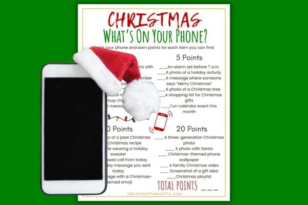 Christmas what's on your phone free printable game for kids and adults