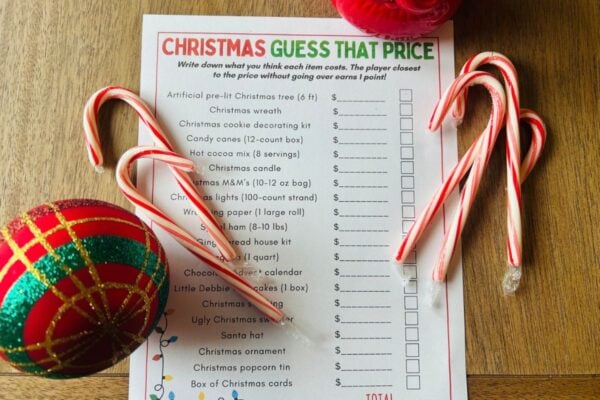 Christmas guess that; the price game free printable