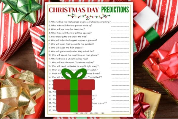 Christmas Day predictions matching up game printable