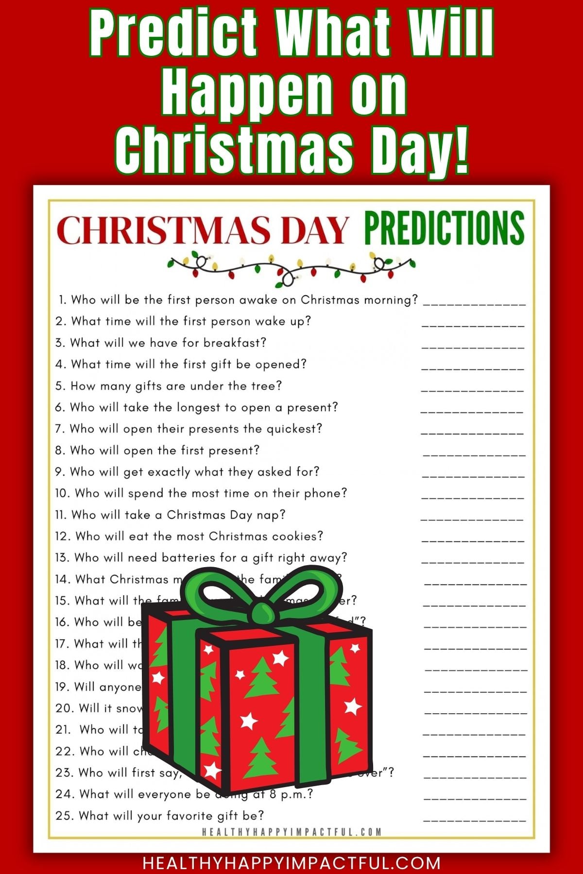 Christmas Day predictions game free printable