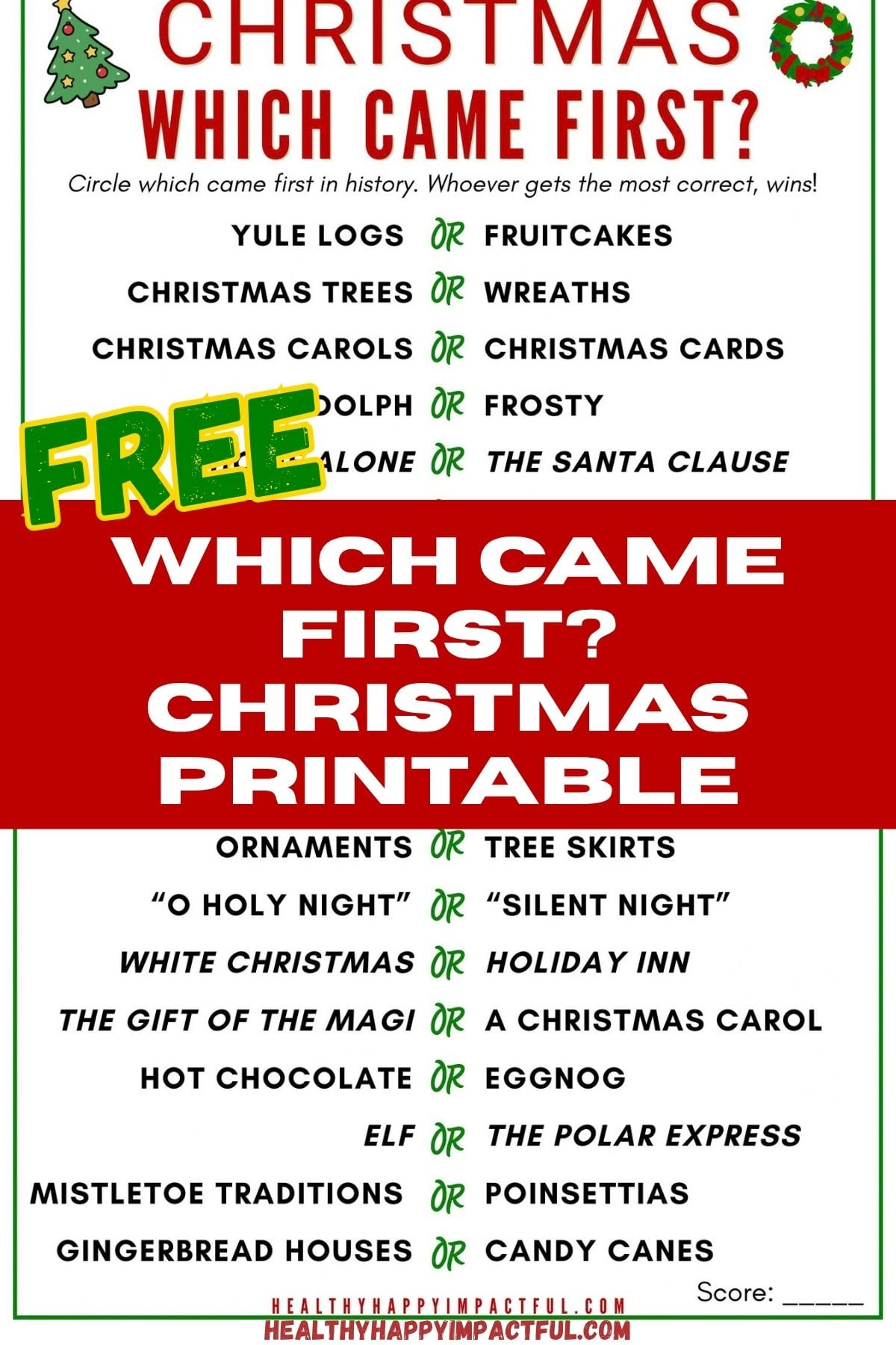 which came first Christmas game free printable