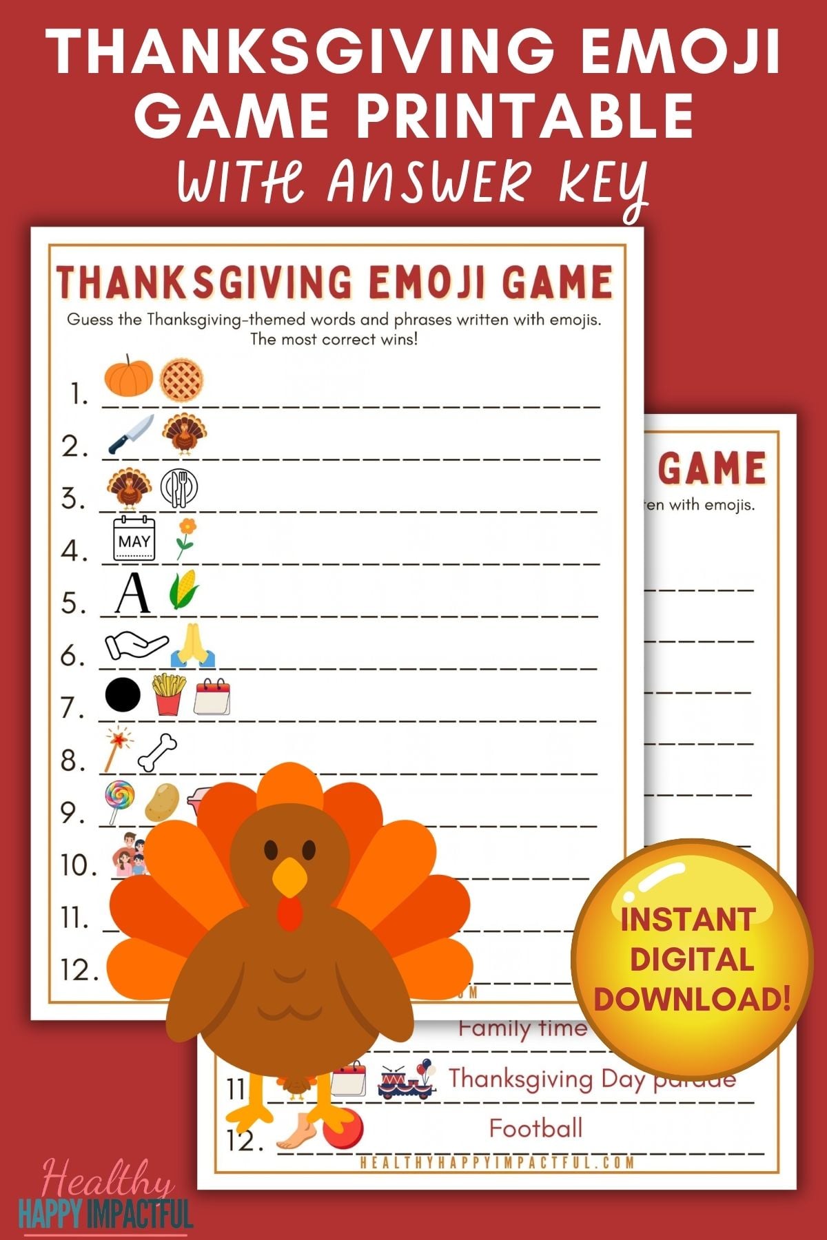 Thanksgiving emoji printable game