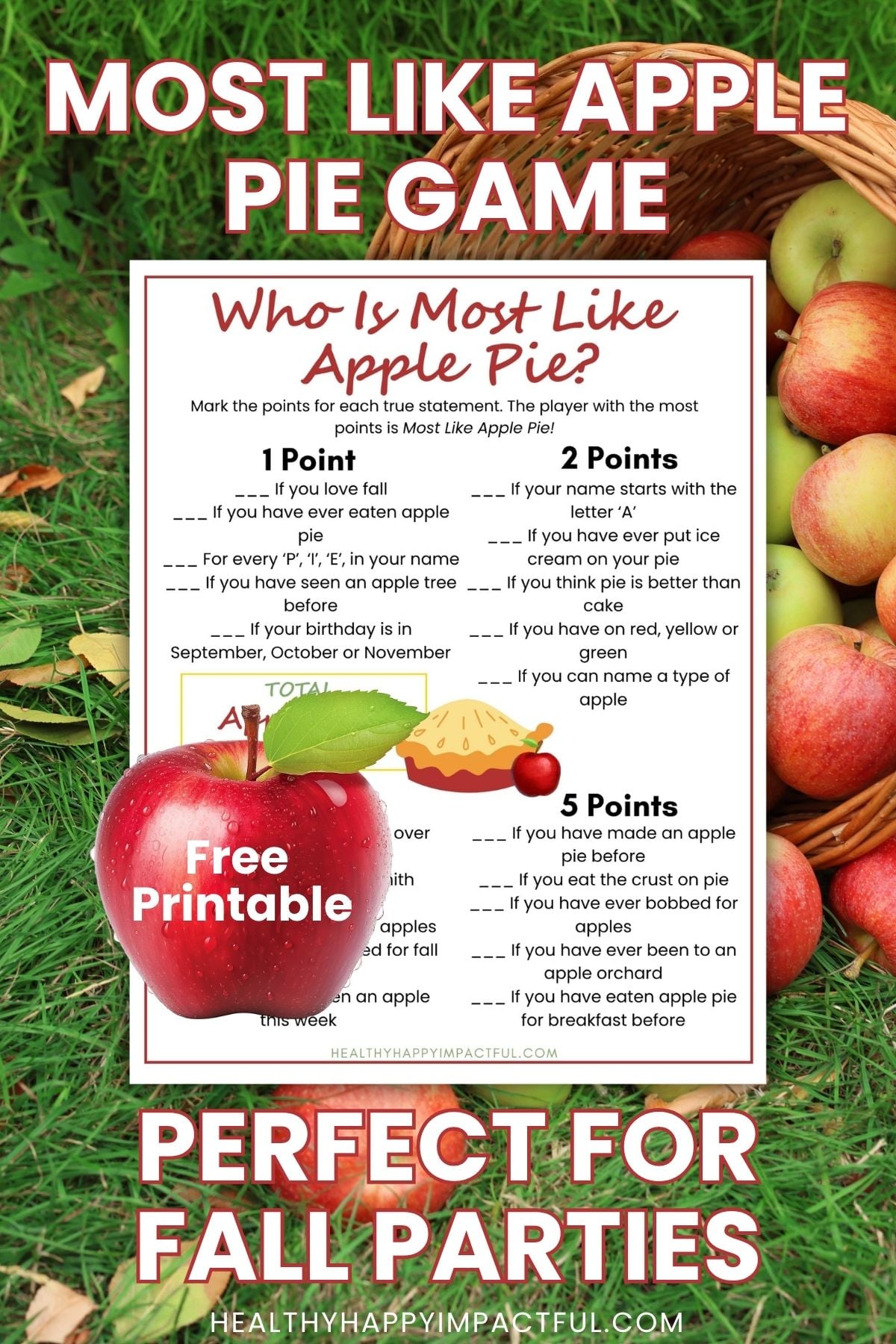 most like apple pie game free printable
