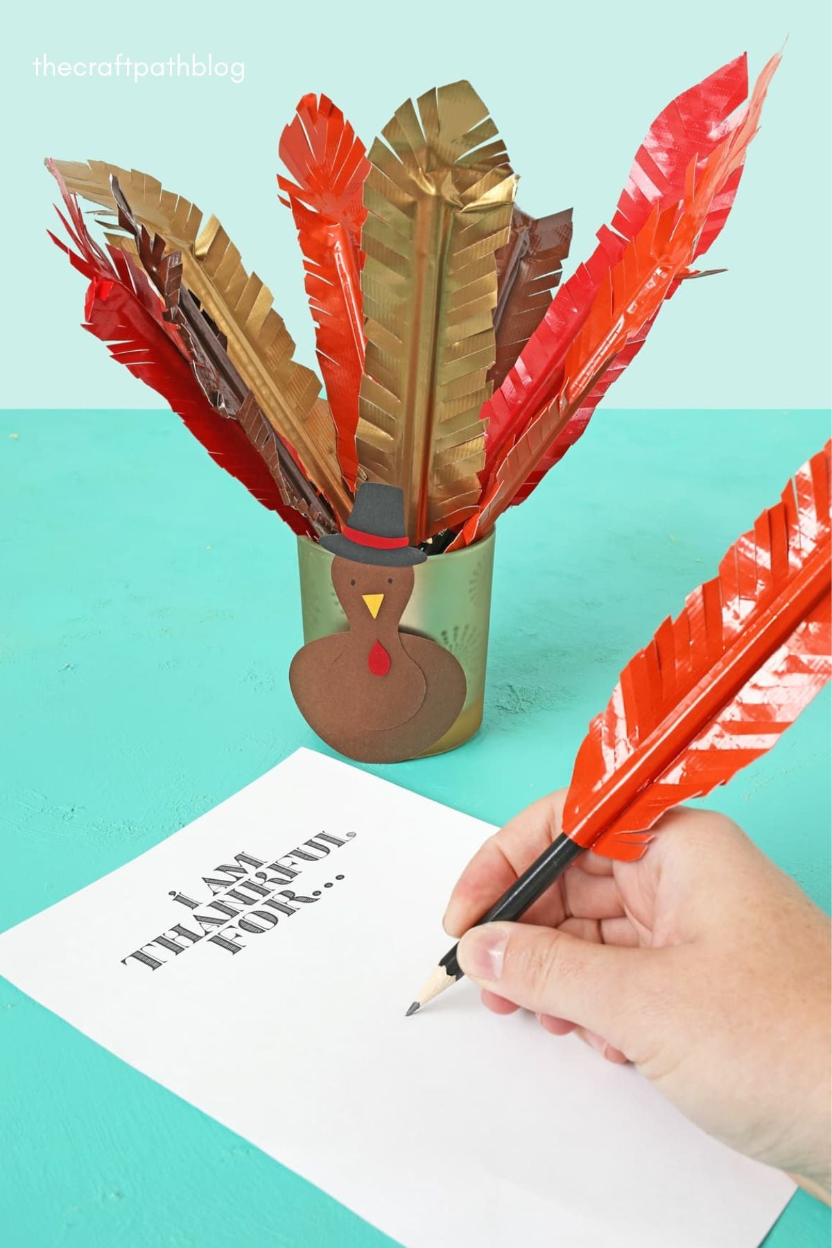 turkey feather pen craft with duct tape