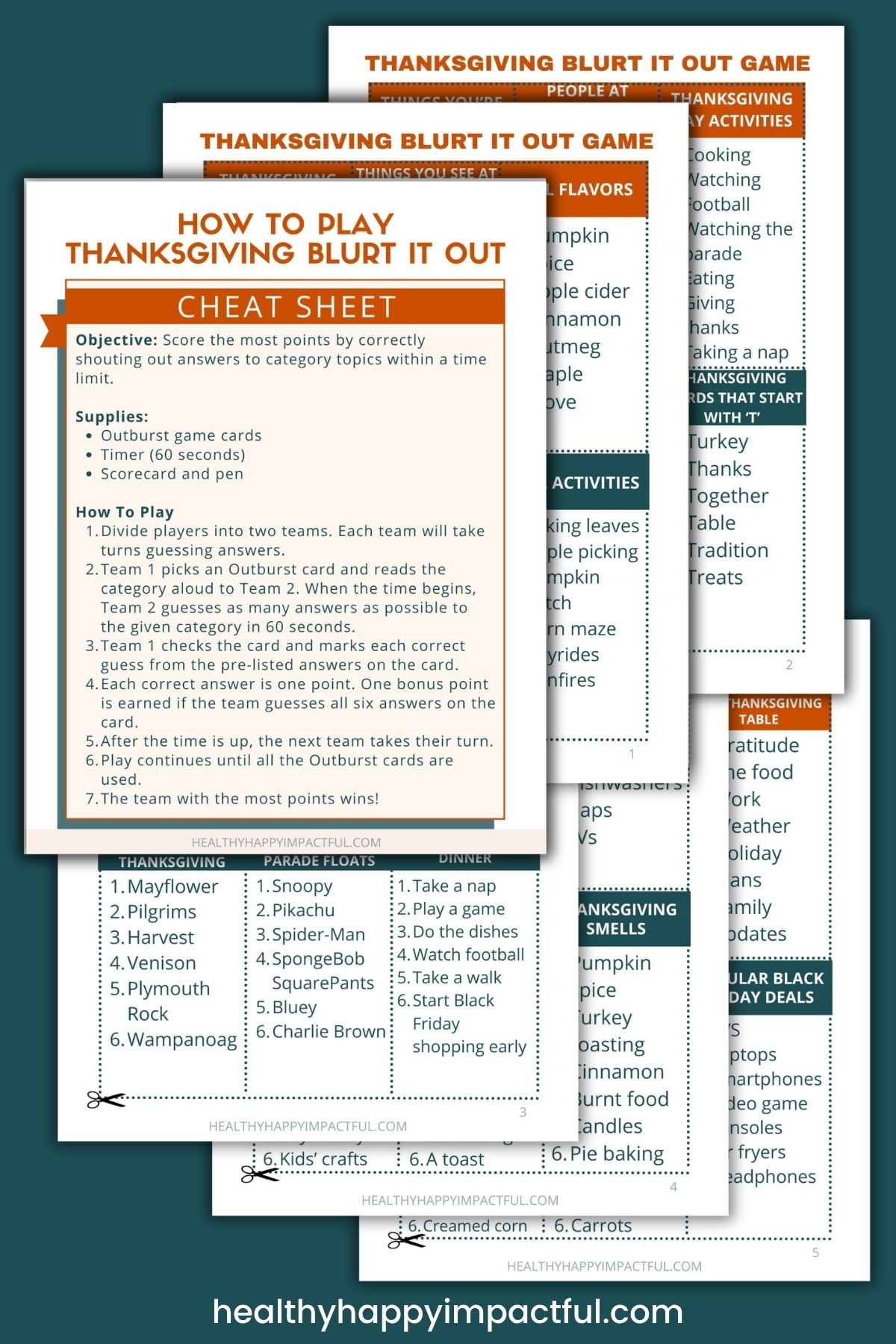 Thanksgiving Outburst game printable cards