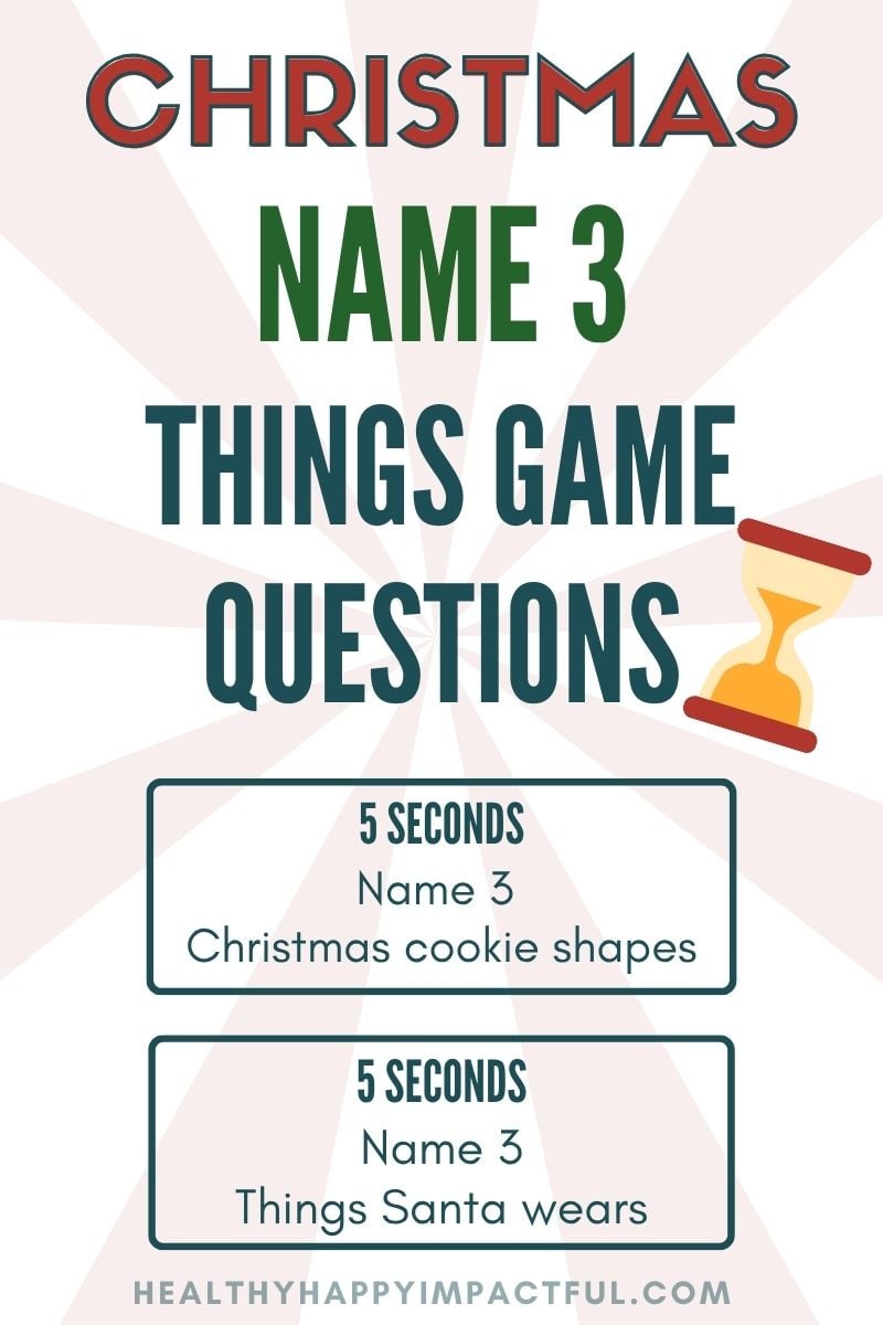 Christmas 5 second rule game ideas and words, name 3 things game
