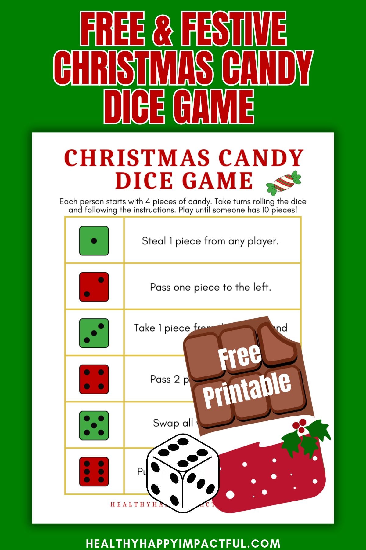 Free Christmas printable dice game