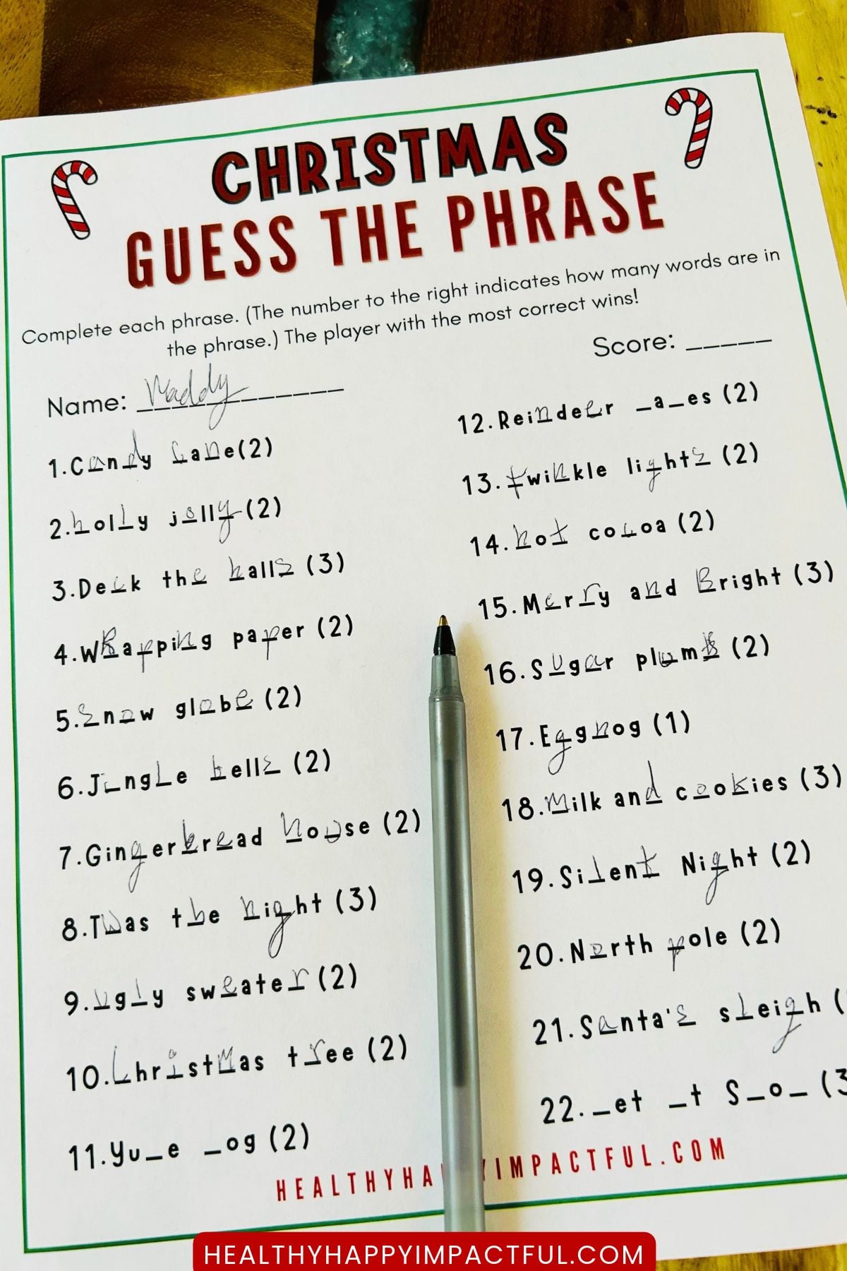 Christmas Guess the Phrase example pdf