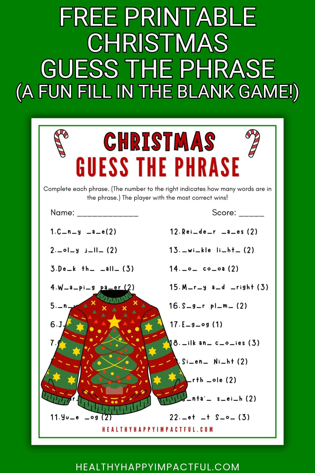 free printable fill in the blank Christmas game