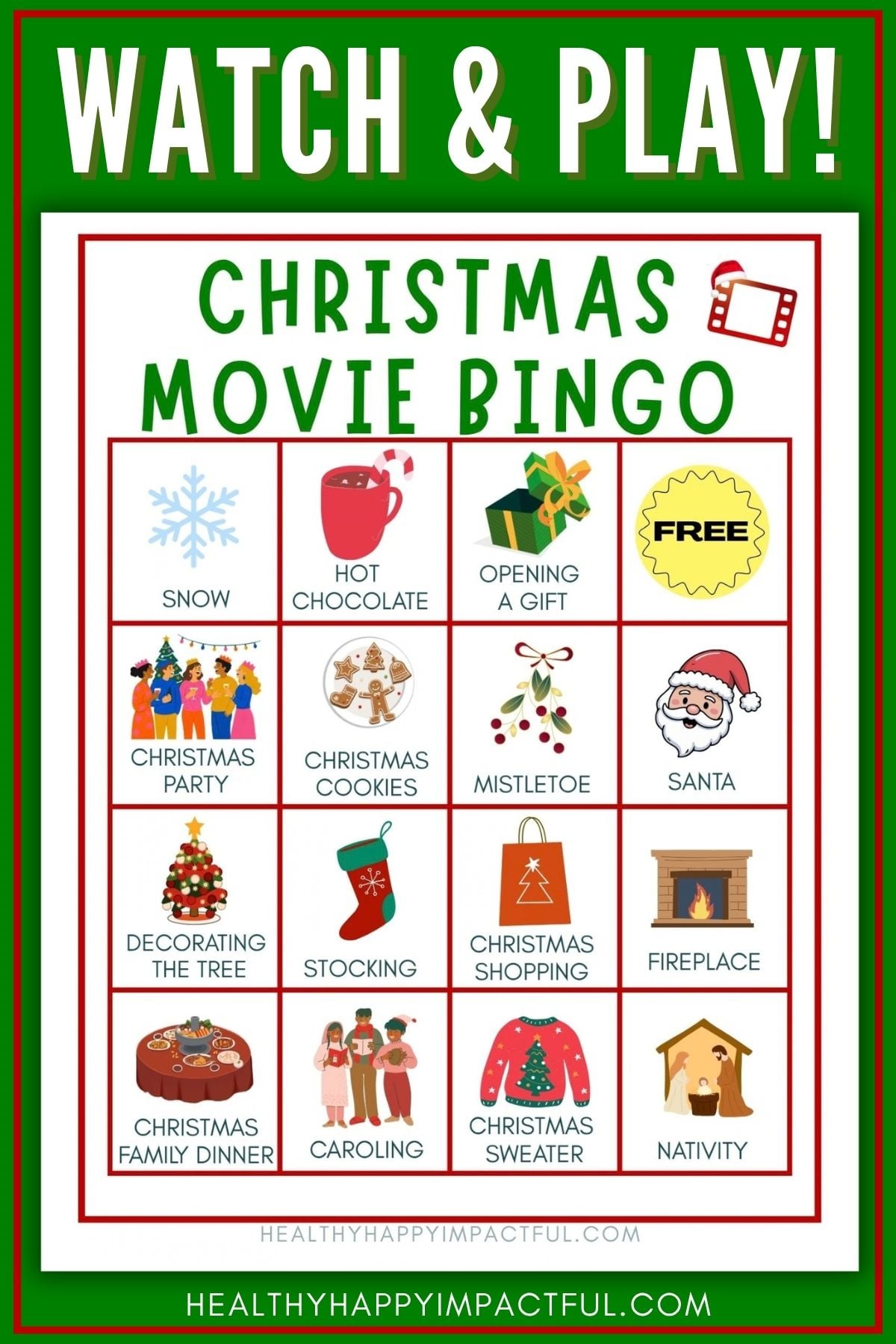 Christmas movie bingo game cards free printable