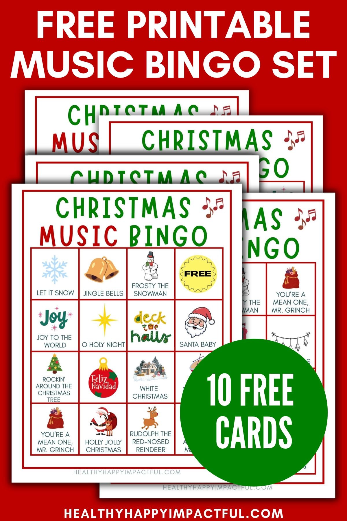 Christmas music bingo game cards; song
