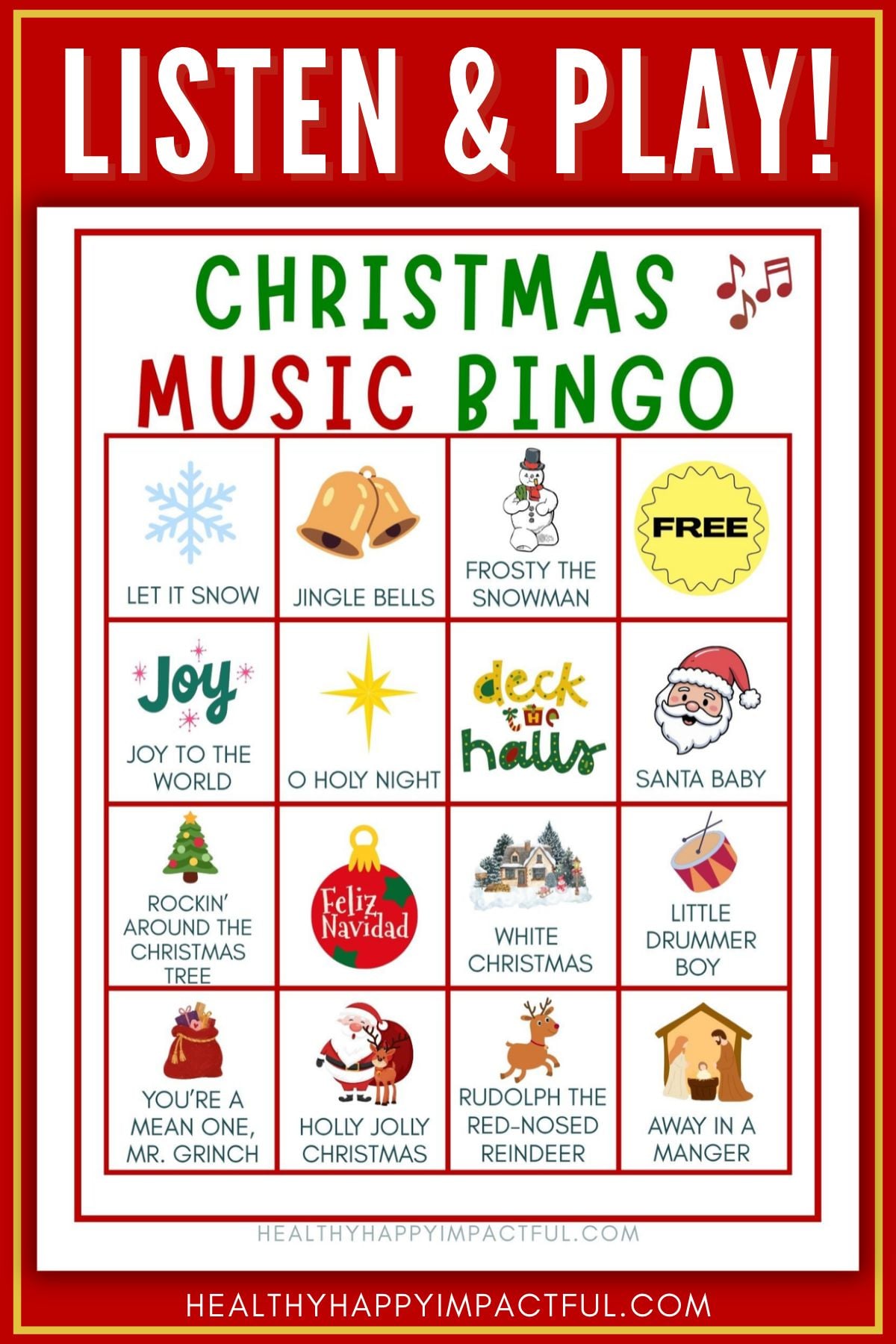 Christmas music bingo cards free printable game