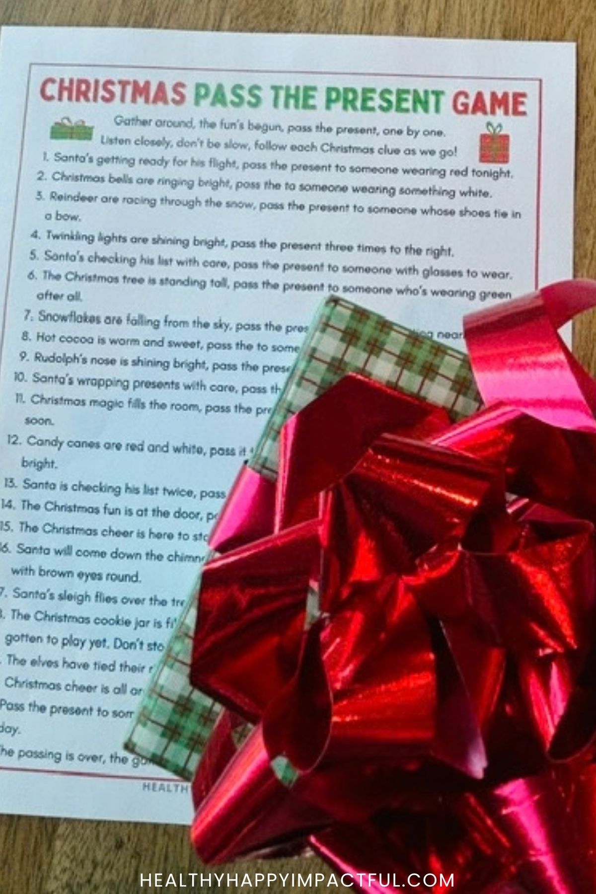 free pass the present Christmas game for kids