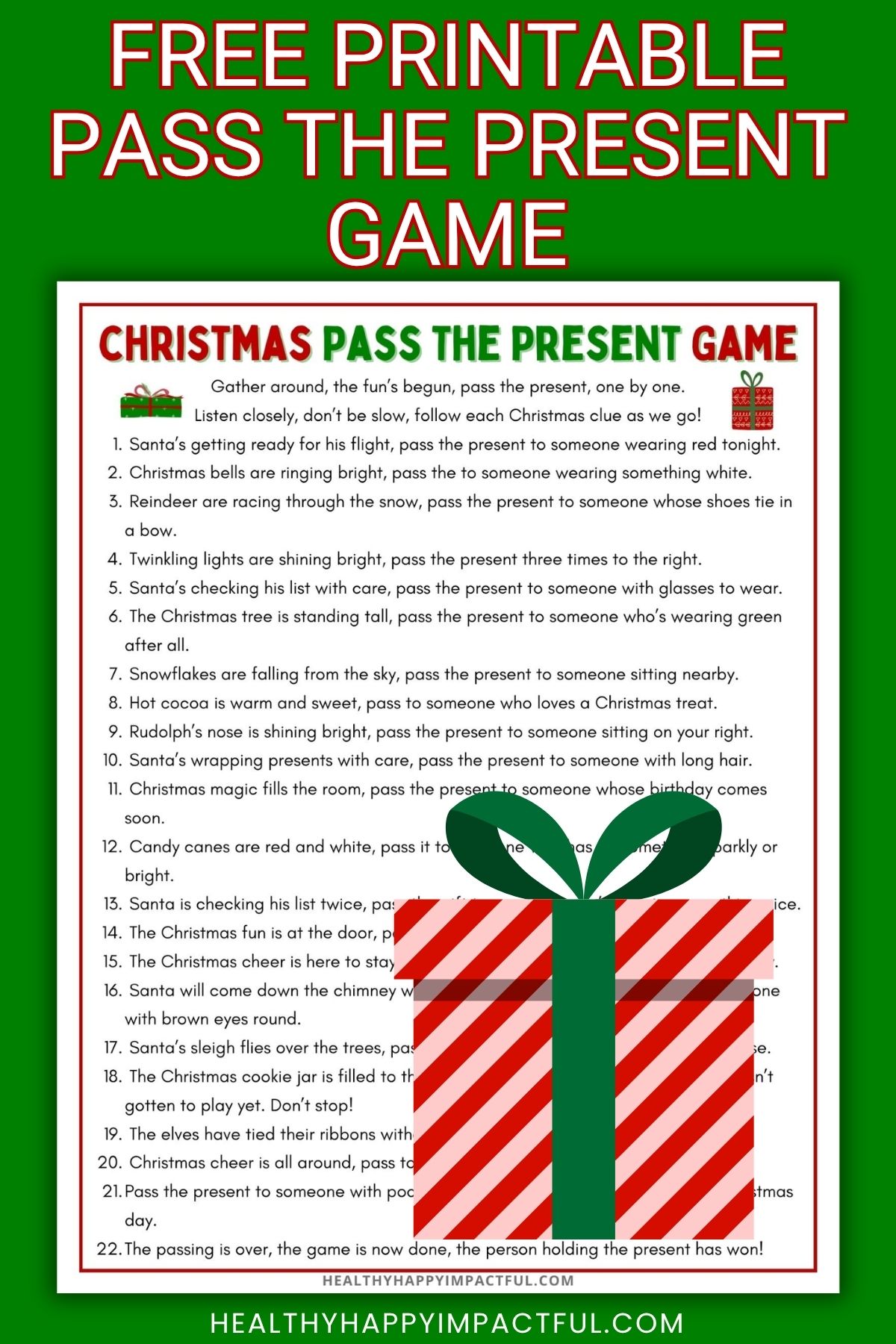 Christmas pass the present game free printable
