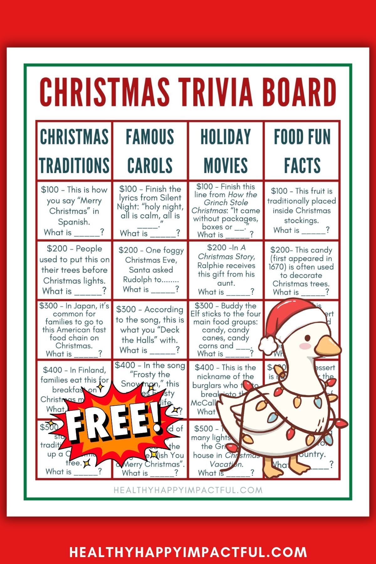 Christmas trivia board game