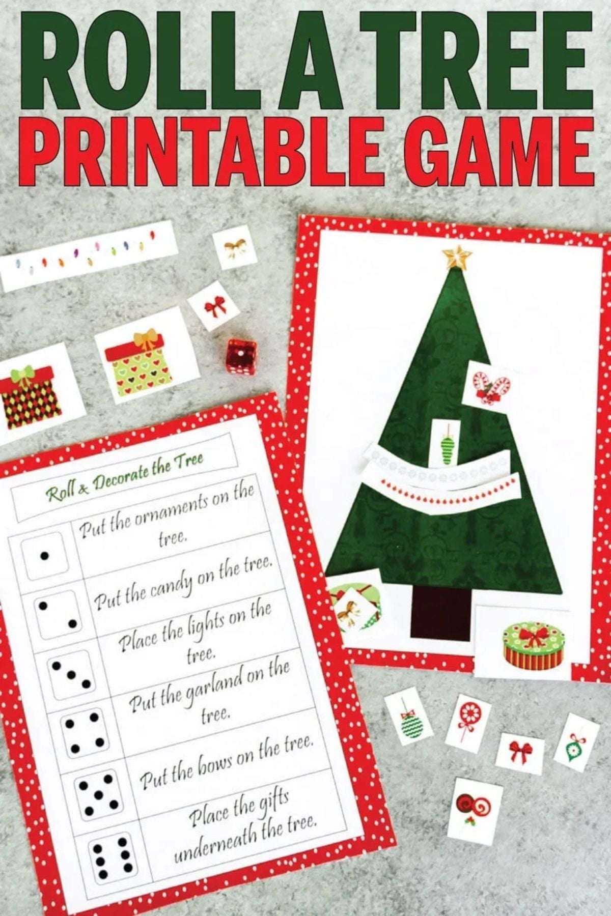 roll a Christmas tree with dice games for kids to play