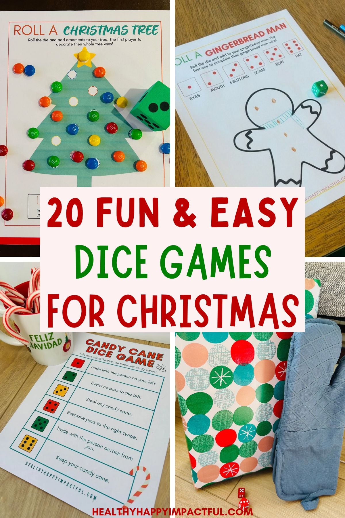 Christmas games with dice for family; gift exchange; free printable
